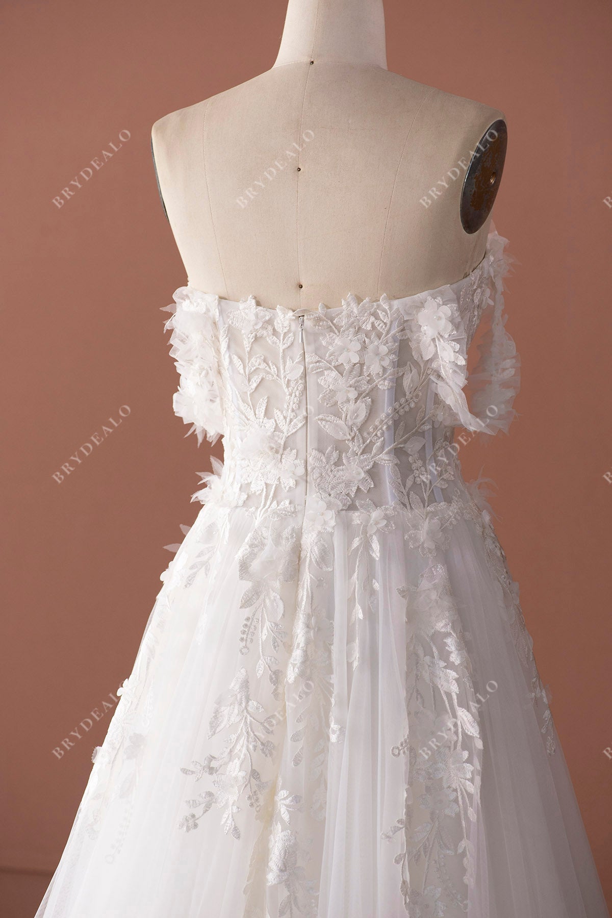 3D Floral Lace Off-Shoulder Wedding Dress Brydealo 3D Floral Lace Off-Shoulder Wedding Dress Brydealo