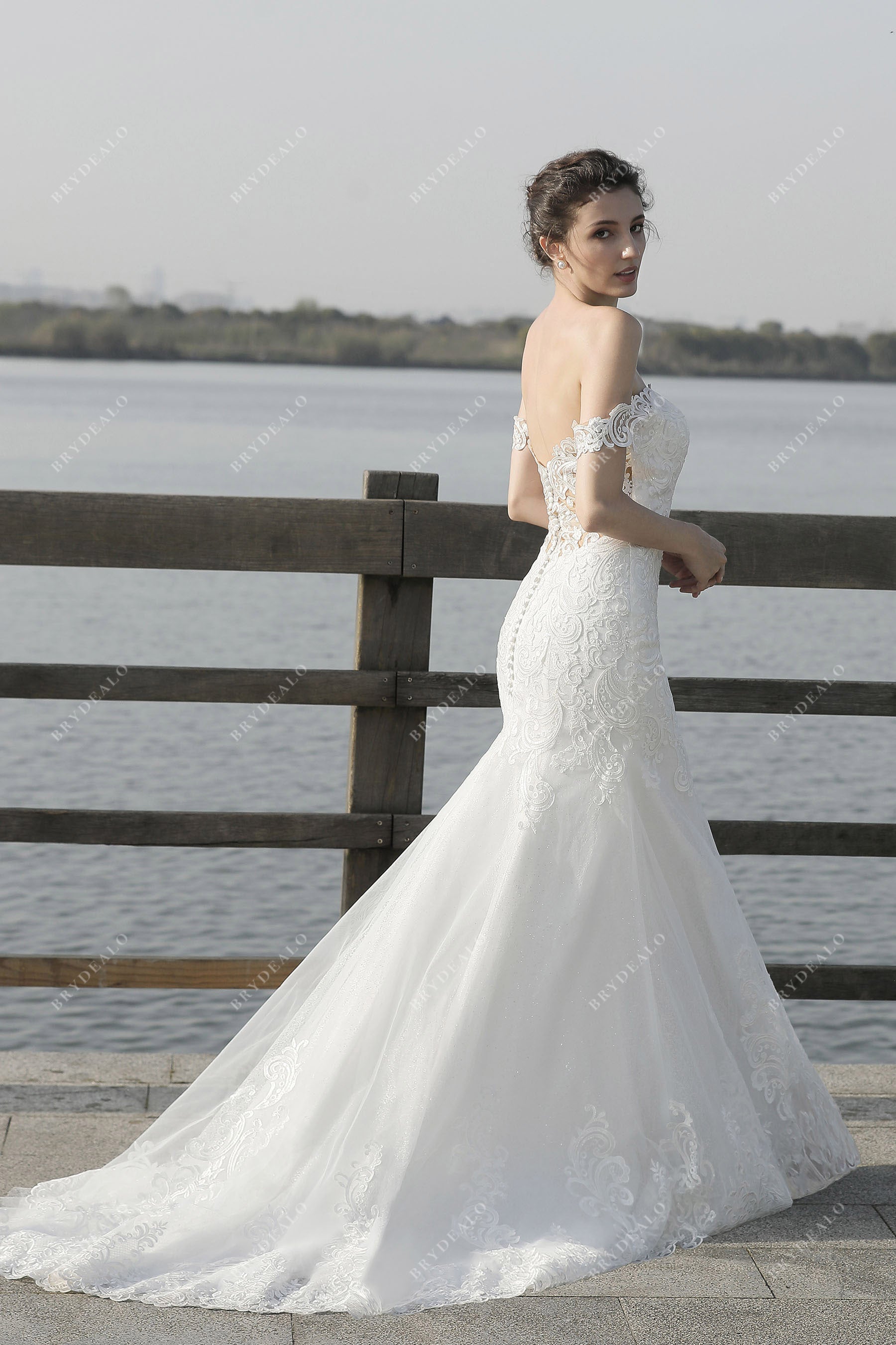 Elegant Off-Shoulder Mermaid Lace Tulle Beach Wedding Dress – Brydealo Elegant Off-Shoulder Mermaid Lace Tulle Beach Wedding Dress – Brydealo