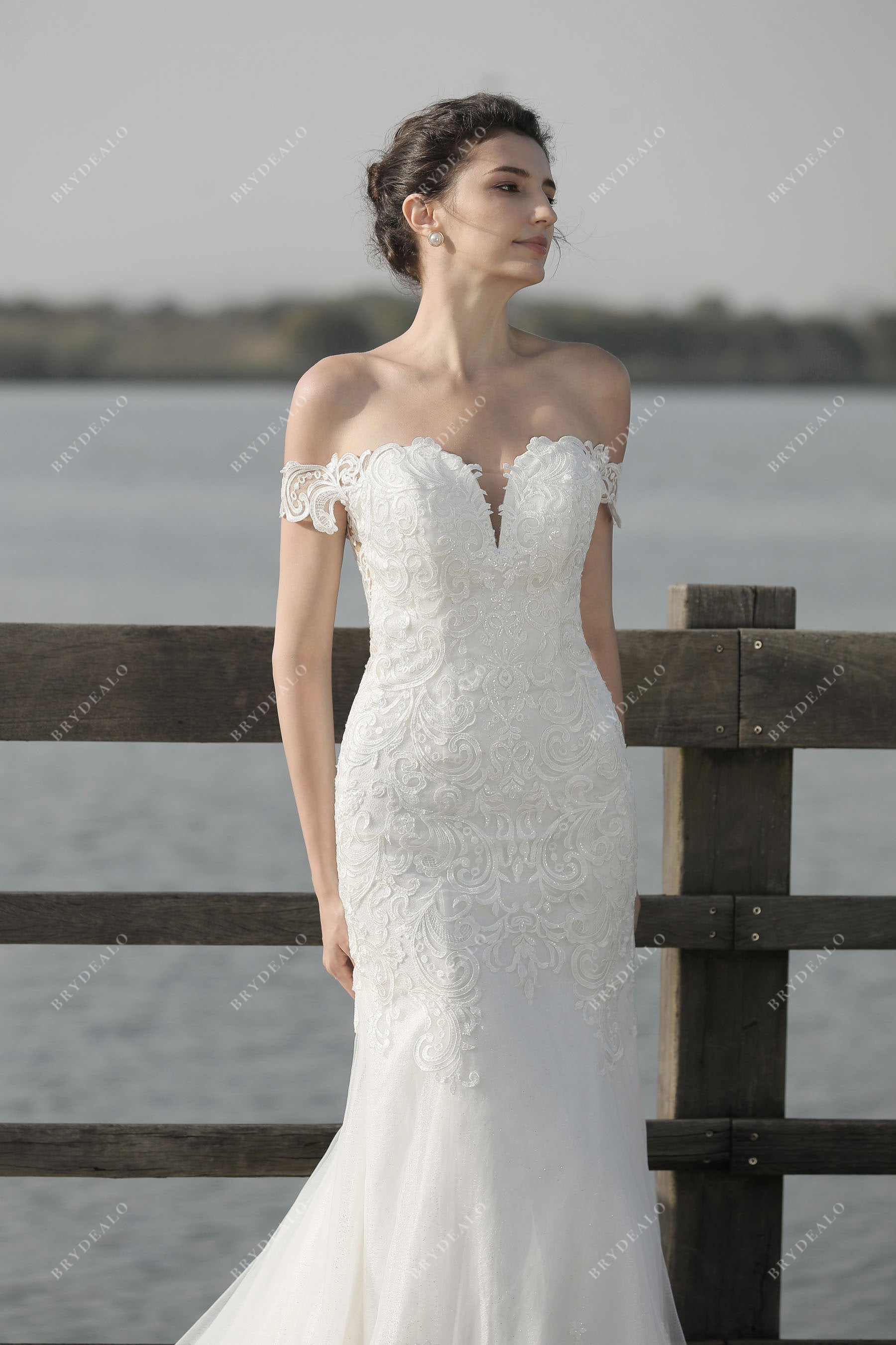 sweetheart neck shimmer lace wedding dress