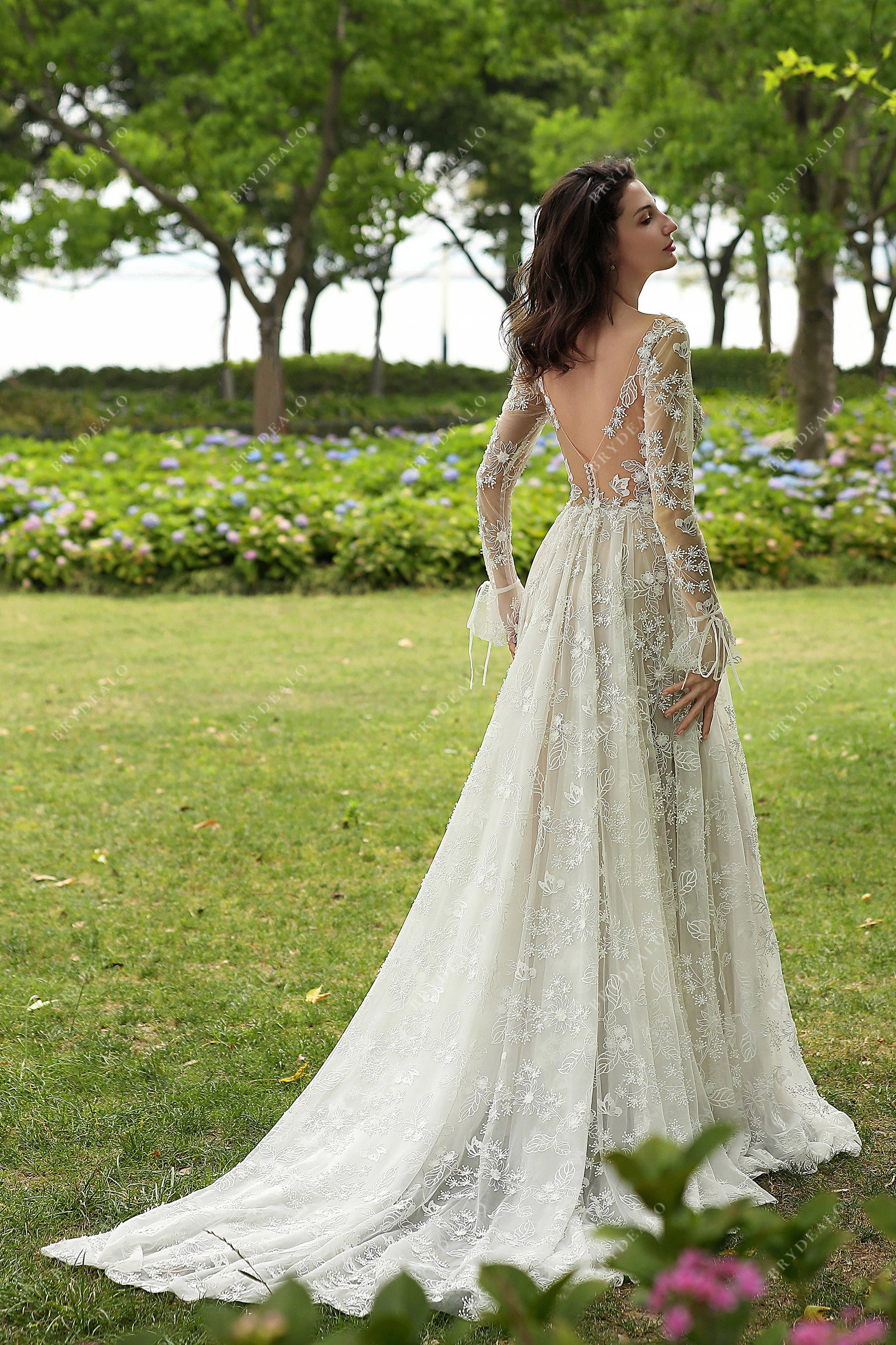 lace bridal dresses with sleeves Luxurious Beading Long A-Line Pleated Tulle Wedding White-Nude / 18 The intricate lace overlay crafts a stunning silhouette Black Sheath Sweetheart Long Sleeves