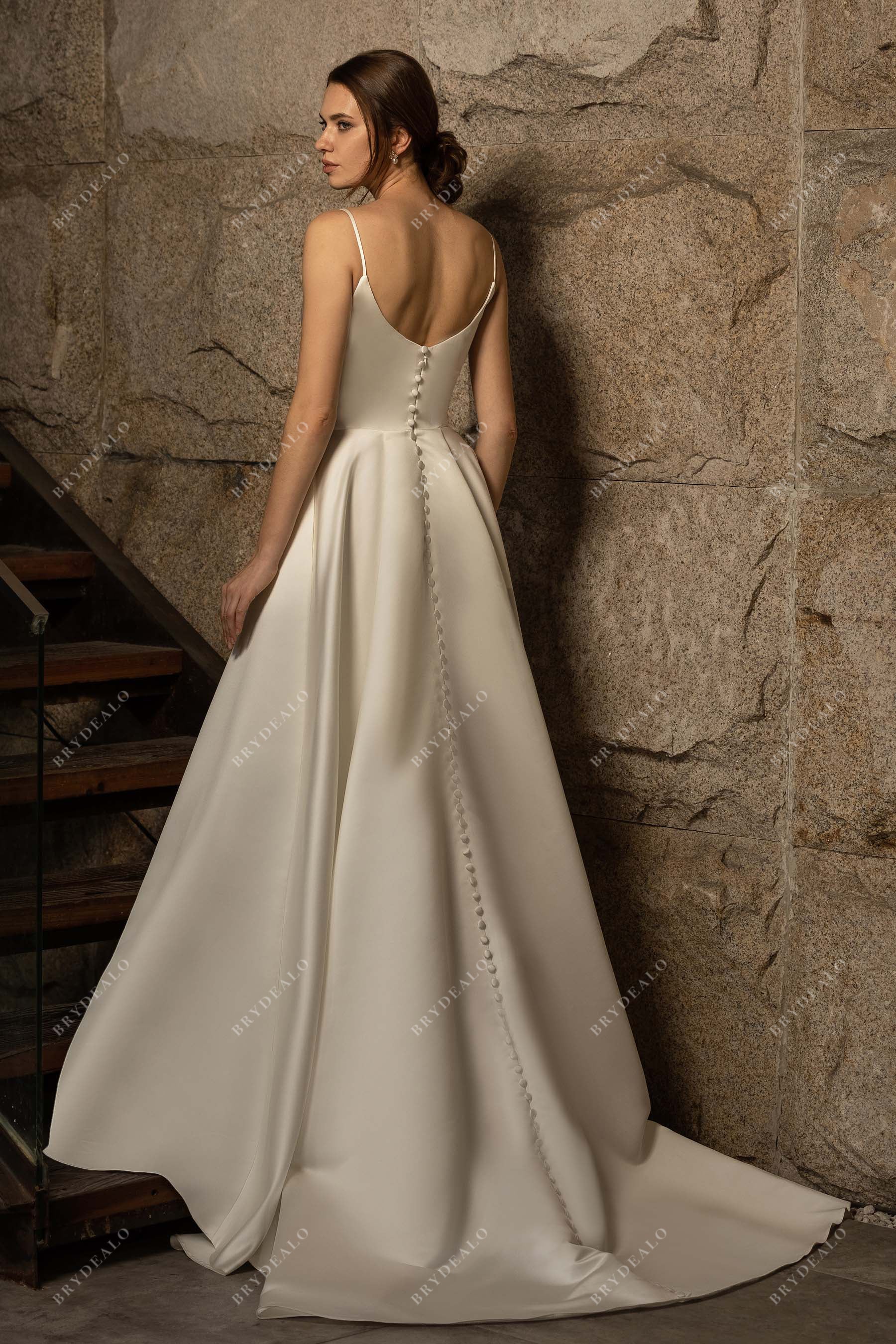scoop back satin sweep train bridal dress