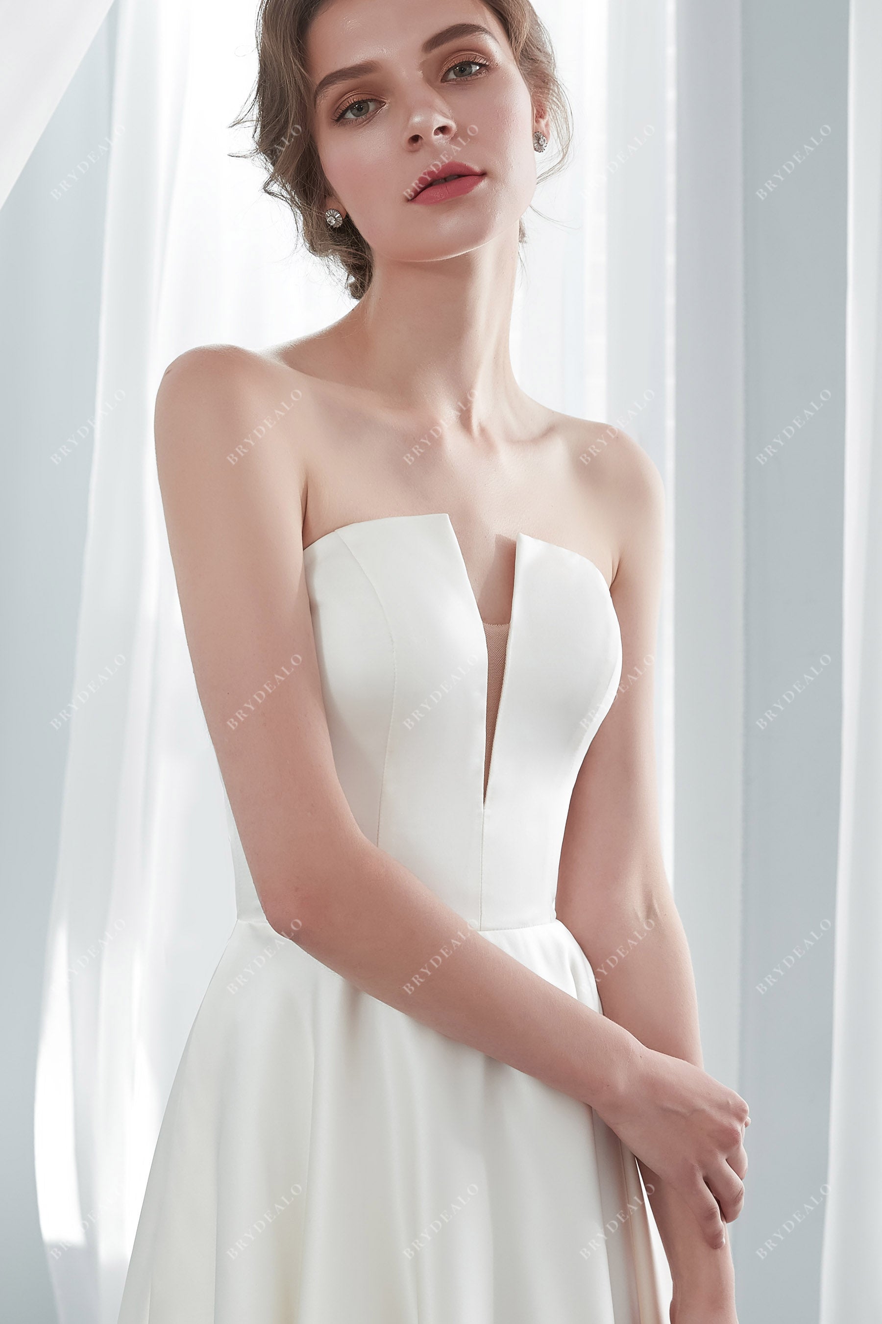 strapless v cut neck wedding dress