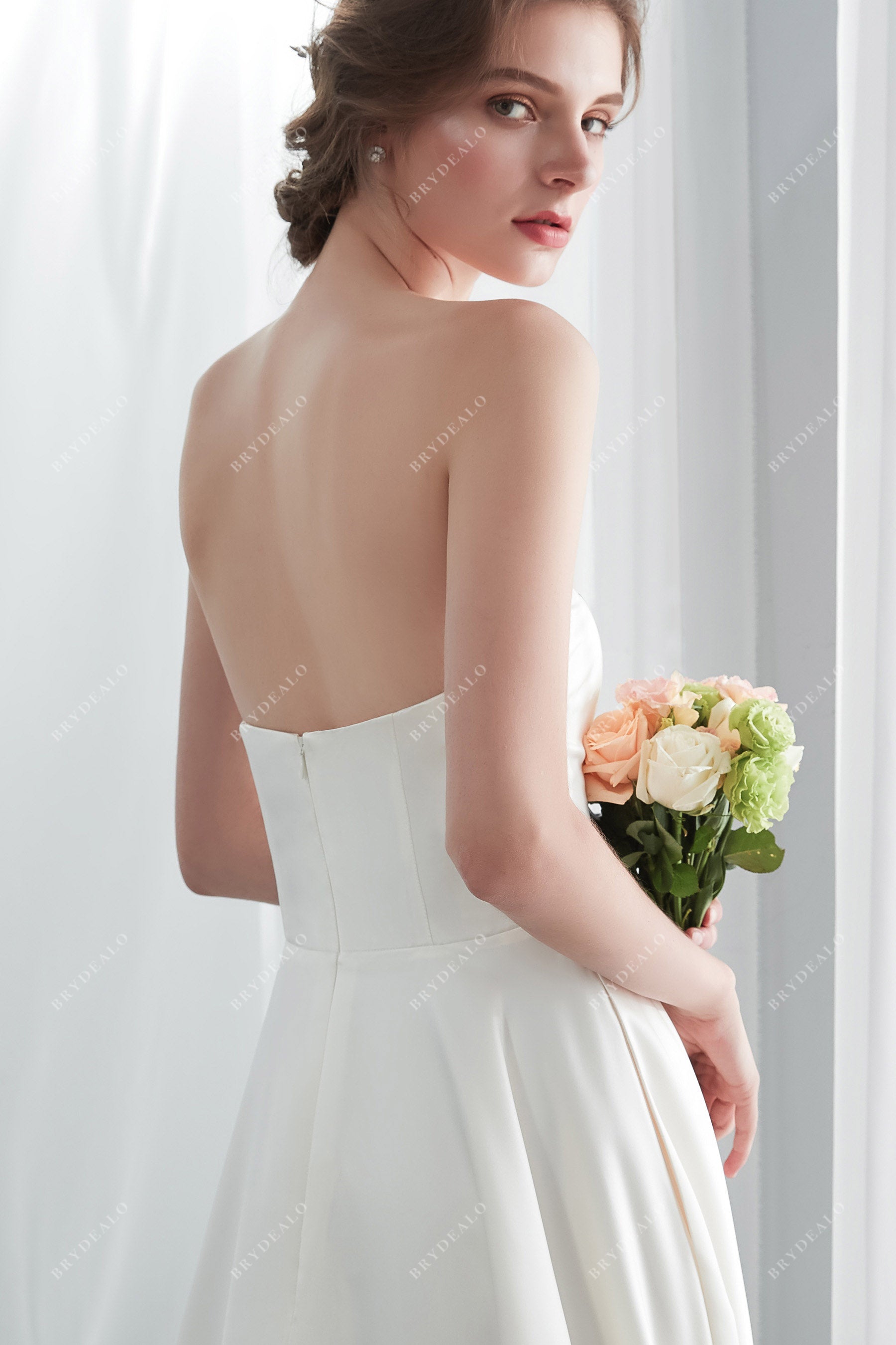 open back satin bridal dress