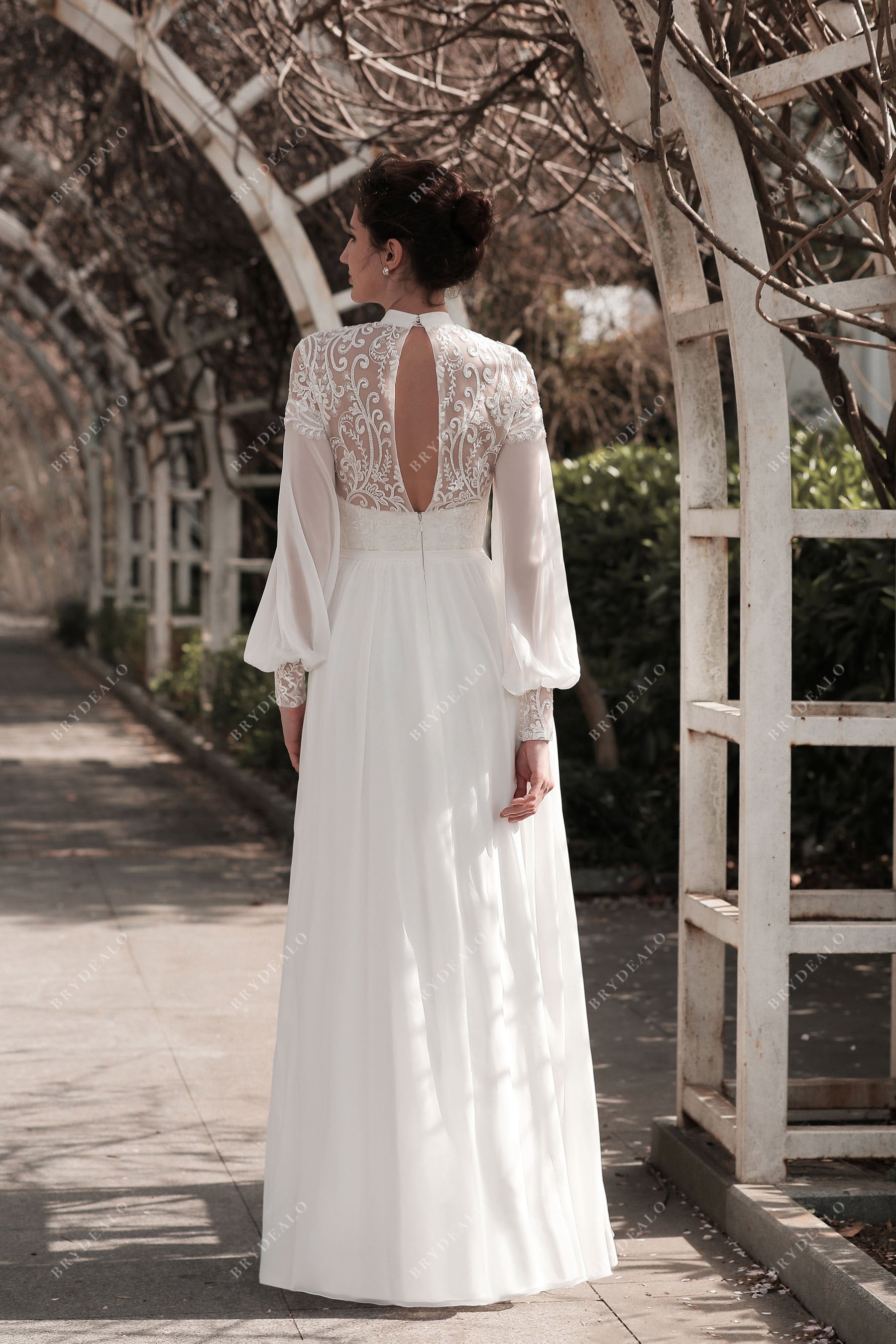 keyhole back chiffon A-line wedding dress
