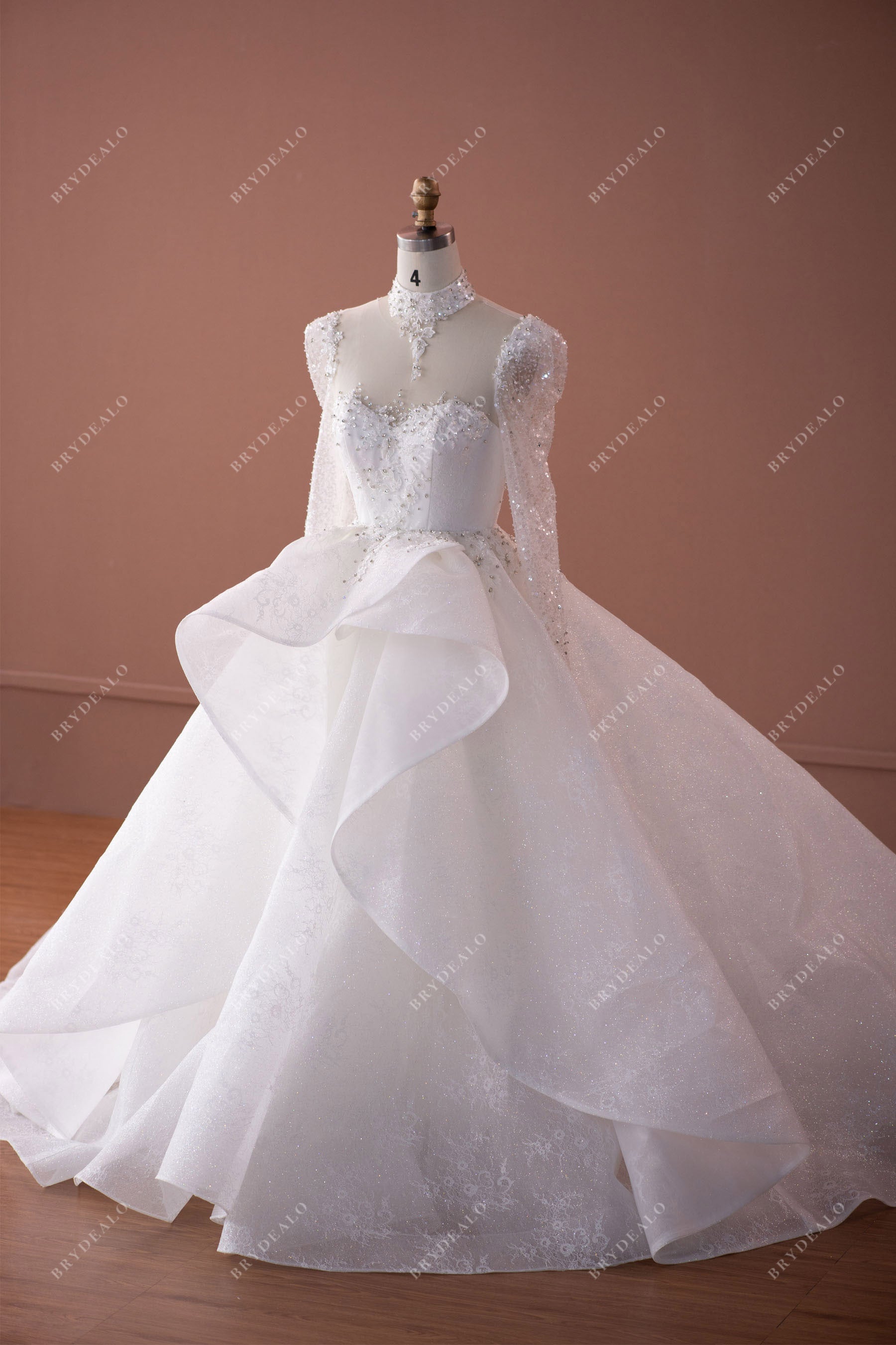 beaded choker detachable overskirt bridal ballgown
