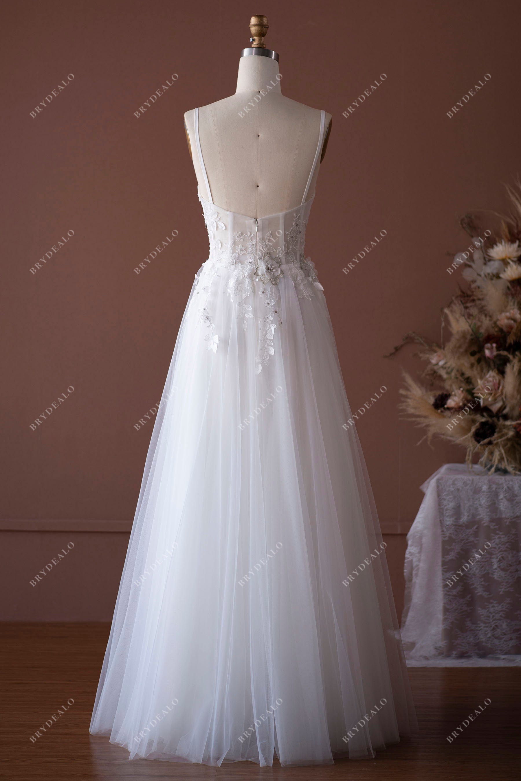 lace applique tulle A-line wedding dress