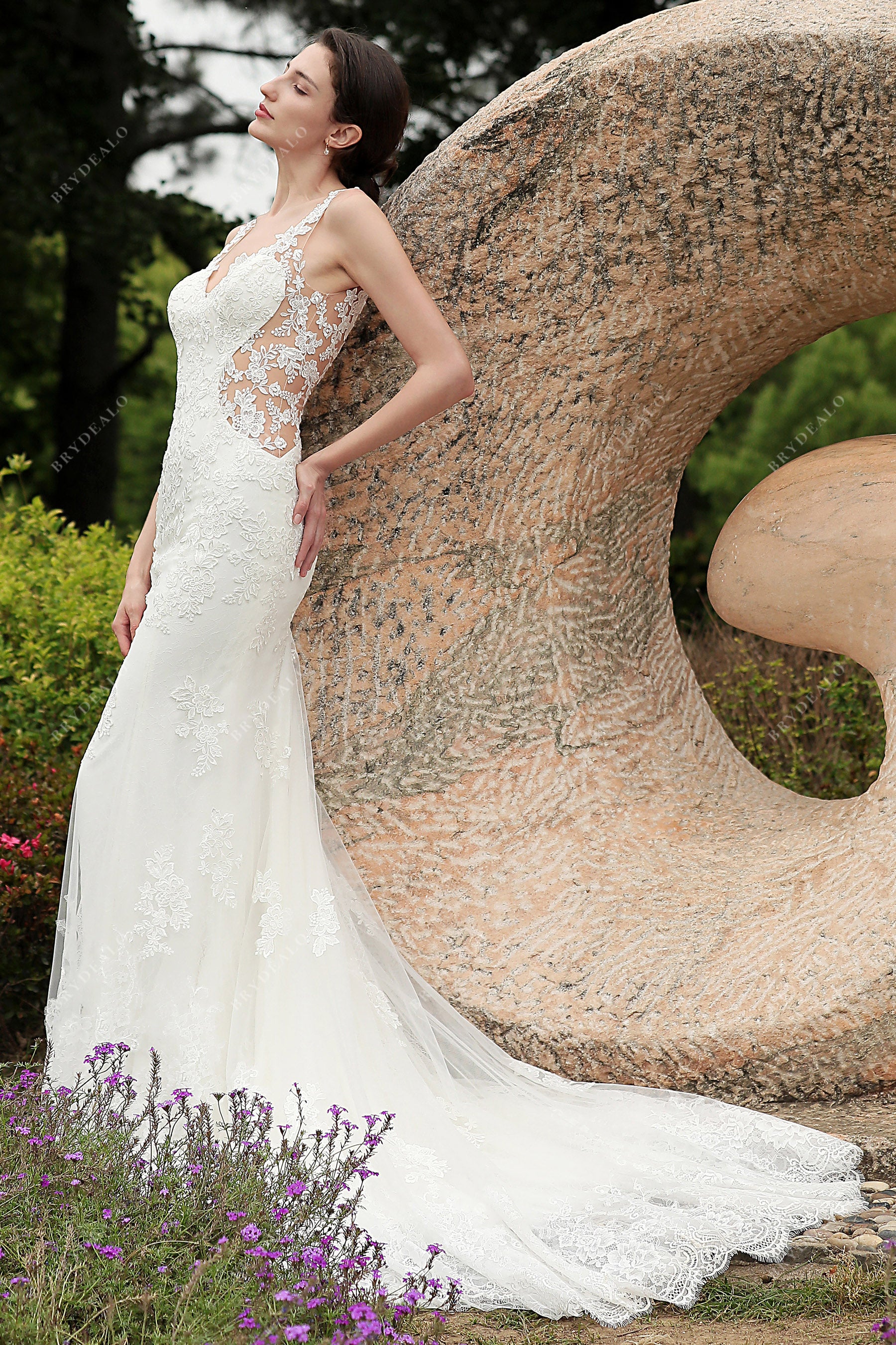 straps lace cutout mermaid wedding dress