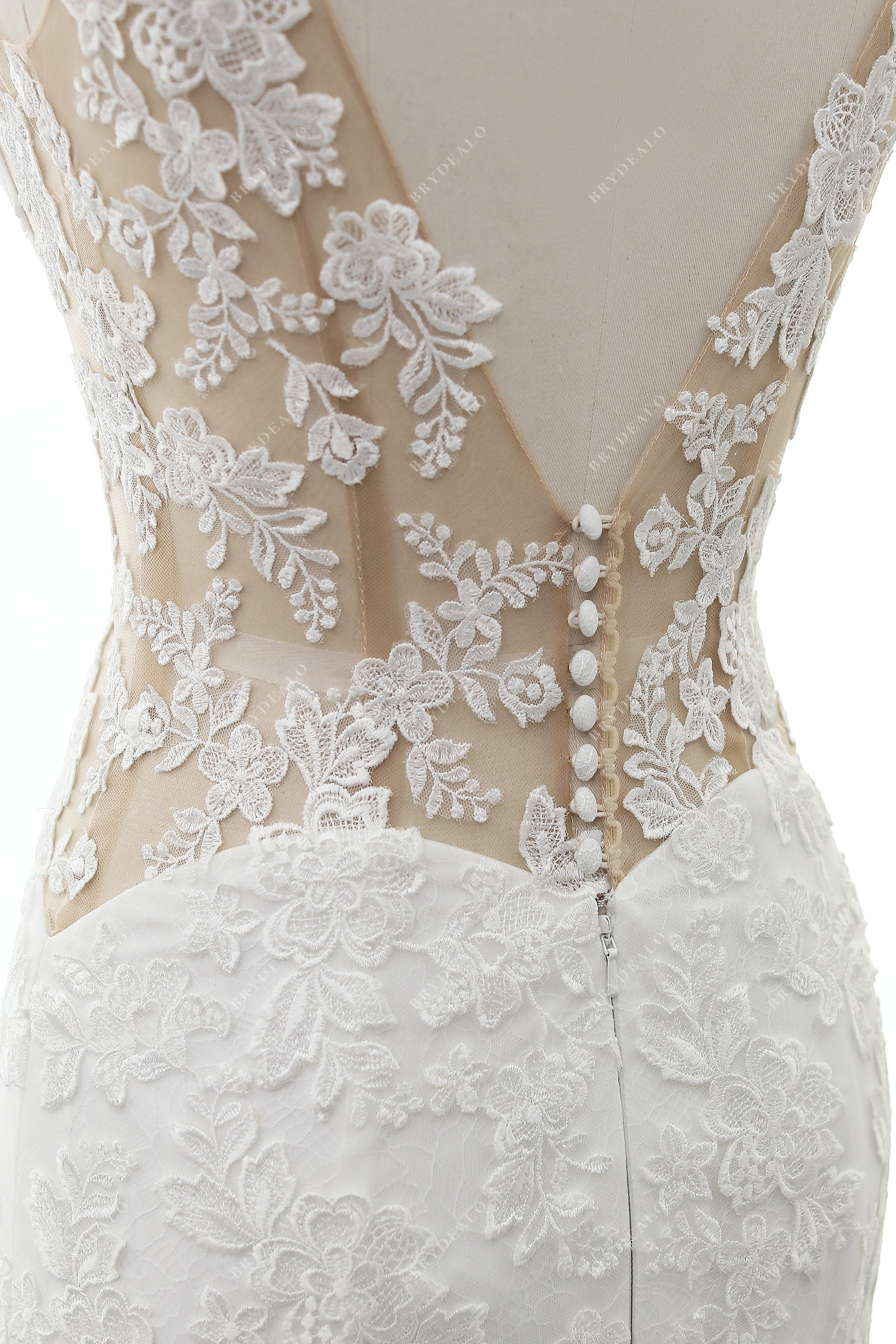 lace applique buttoned back wedding dress