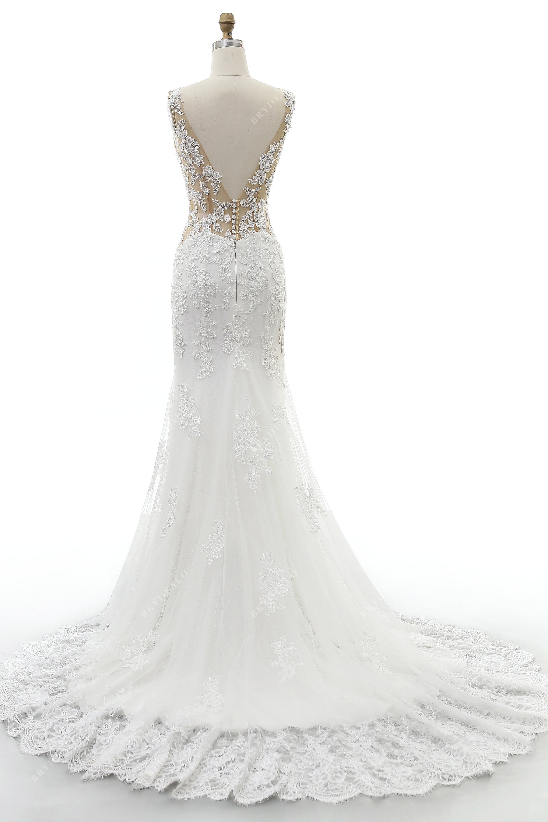 V-back lace applique mermaid bridal dress