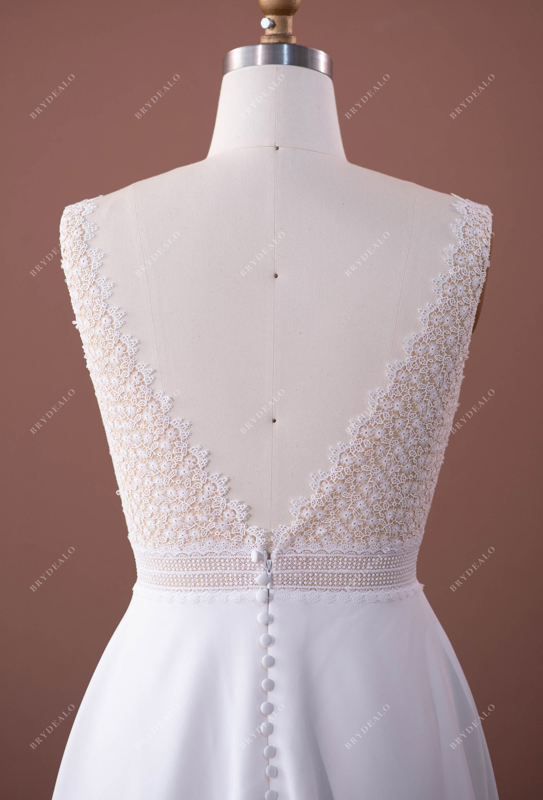 lace v-back crepe A-line bridal dress