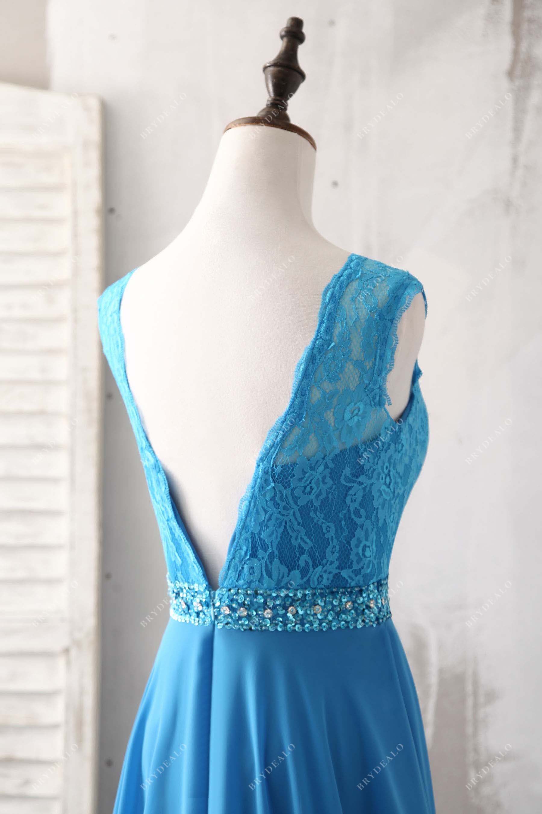 v-back lace beaded bridesmaid dress