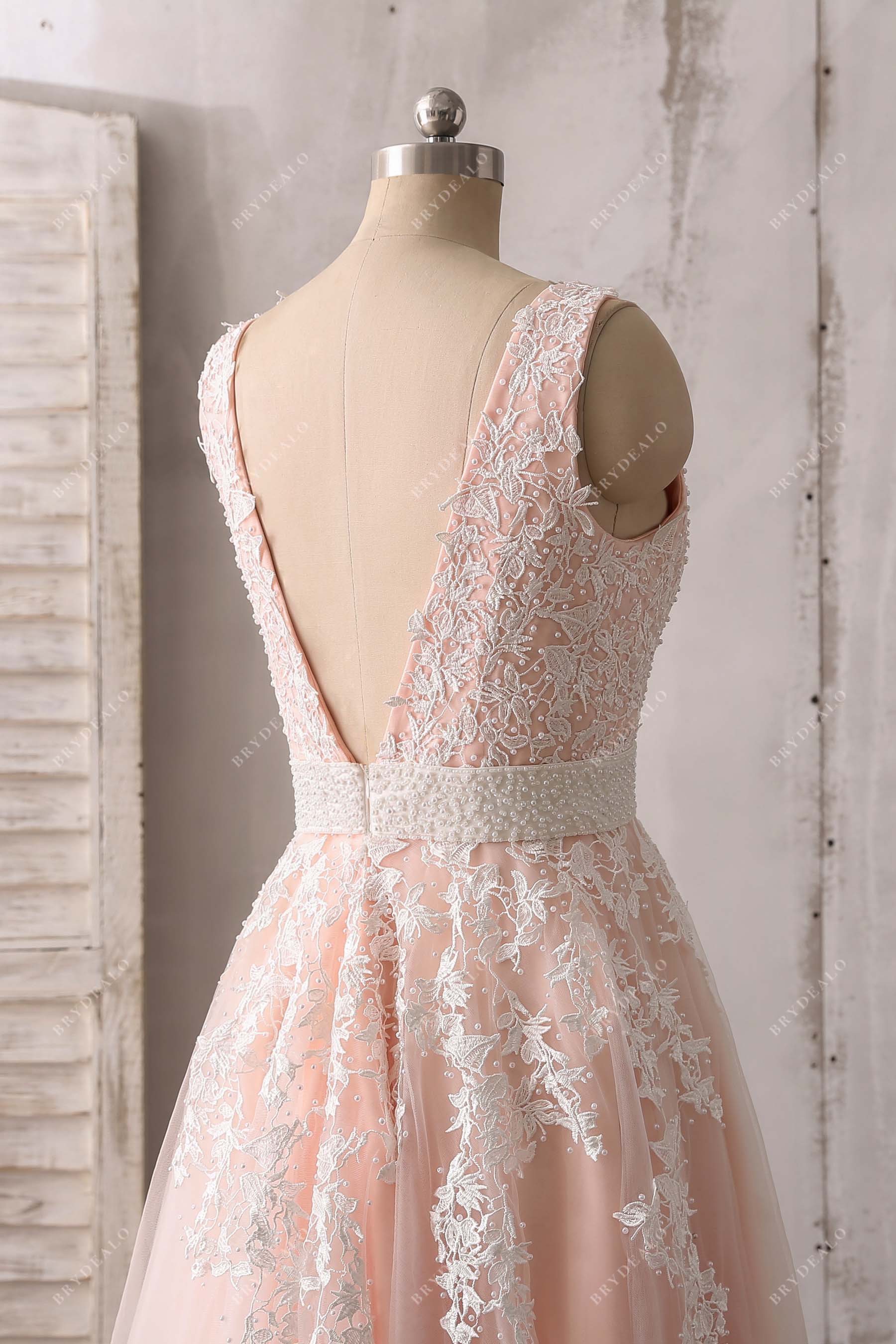 open v back lace tulle formal dress