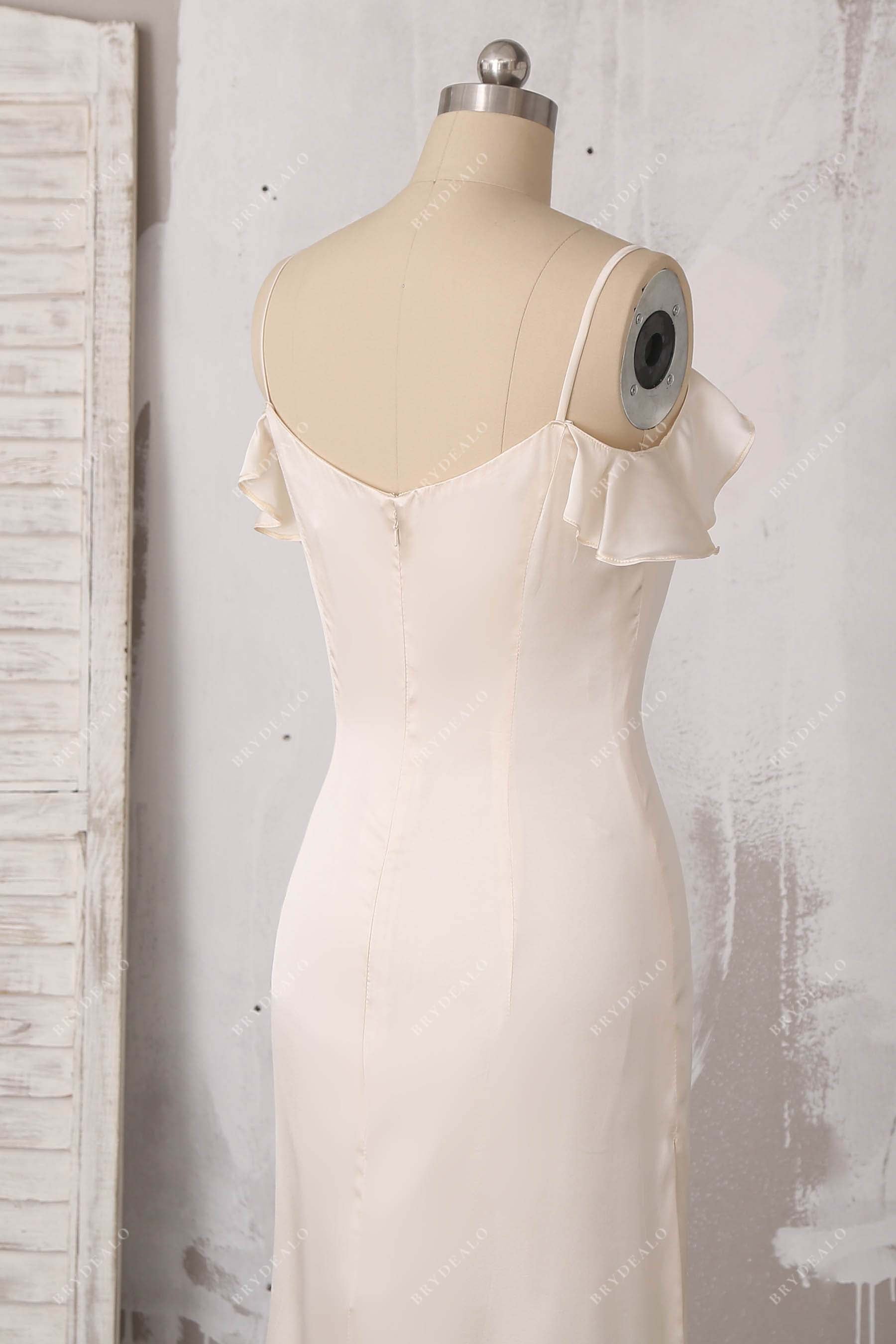 thin straps champagne silk bridesmaid dress