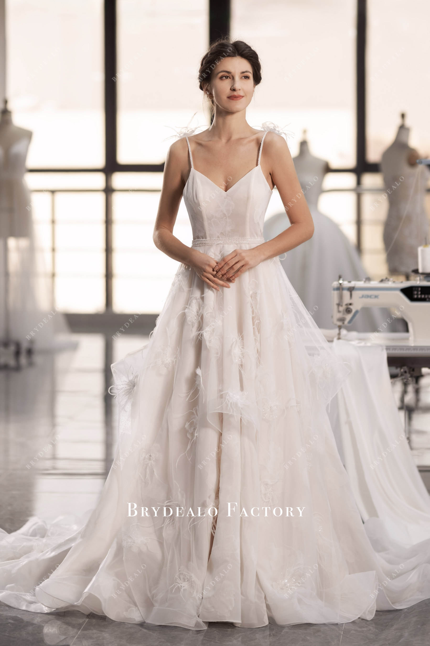 V-cut Aline velvet wedding gown