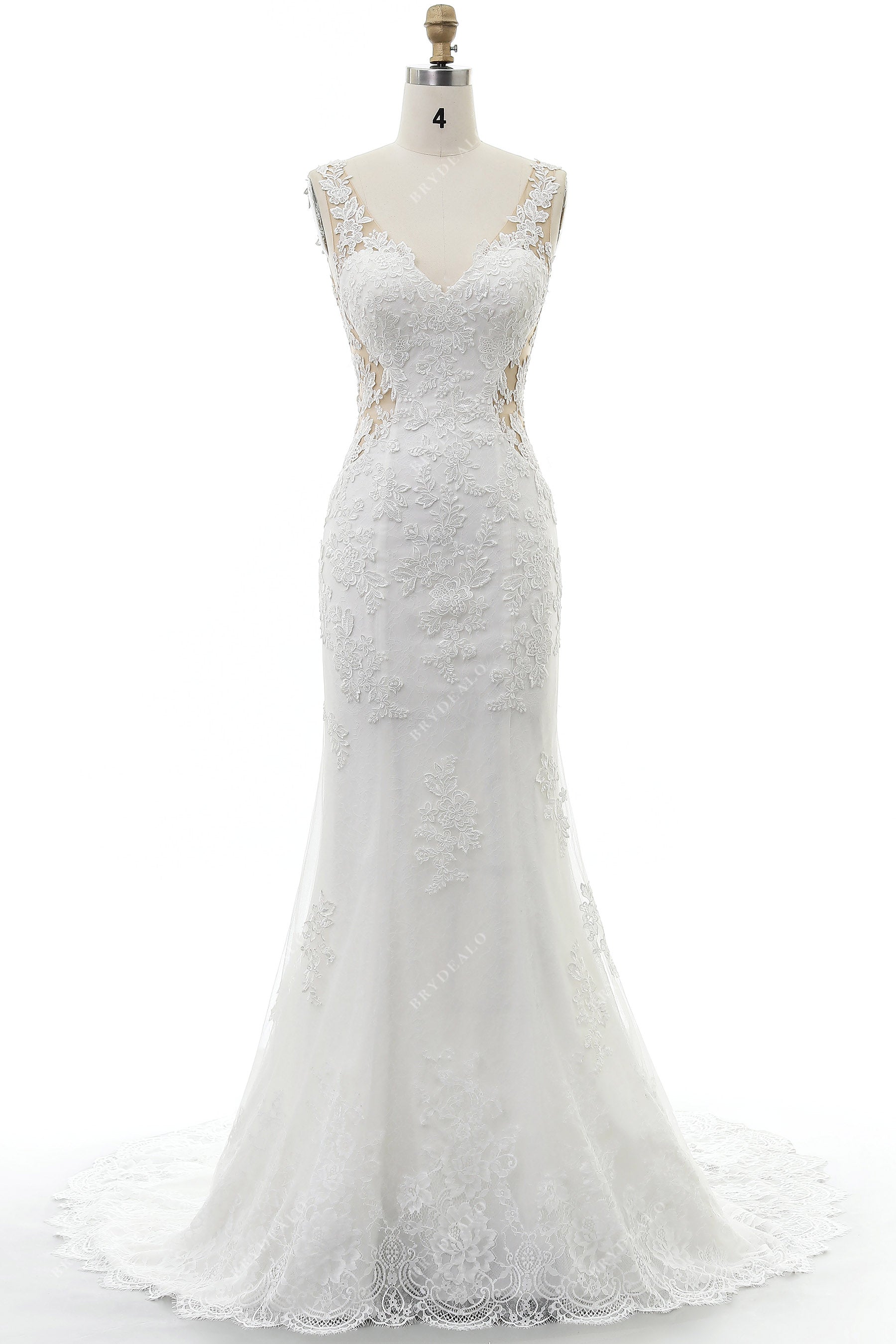 V-neck sleeveless lace mermaid wedding dress