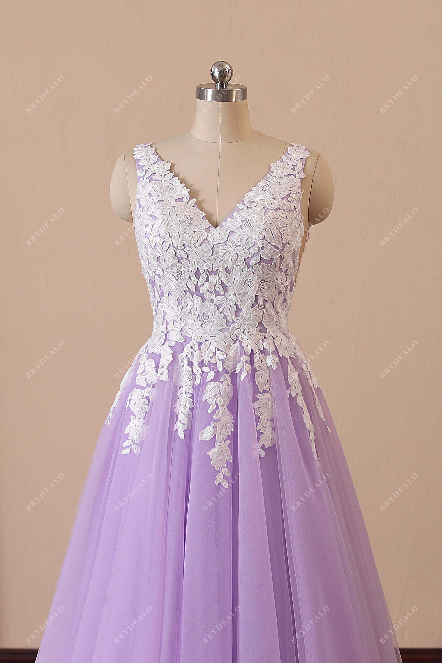 ivory lace applique tulle prom dress
