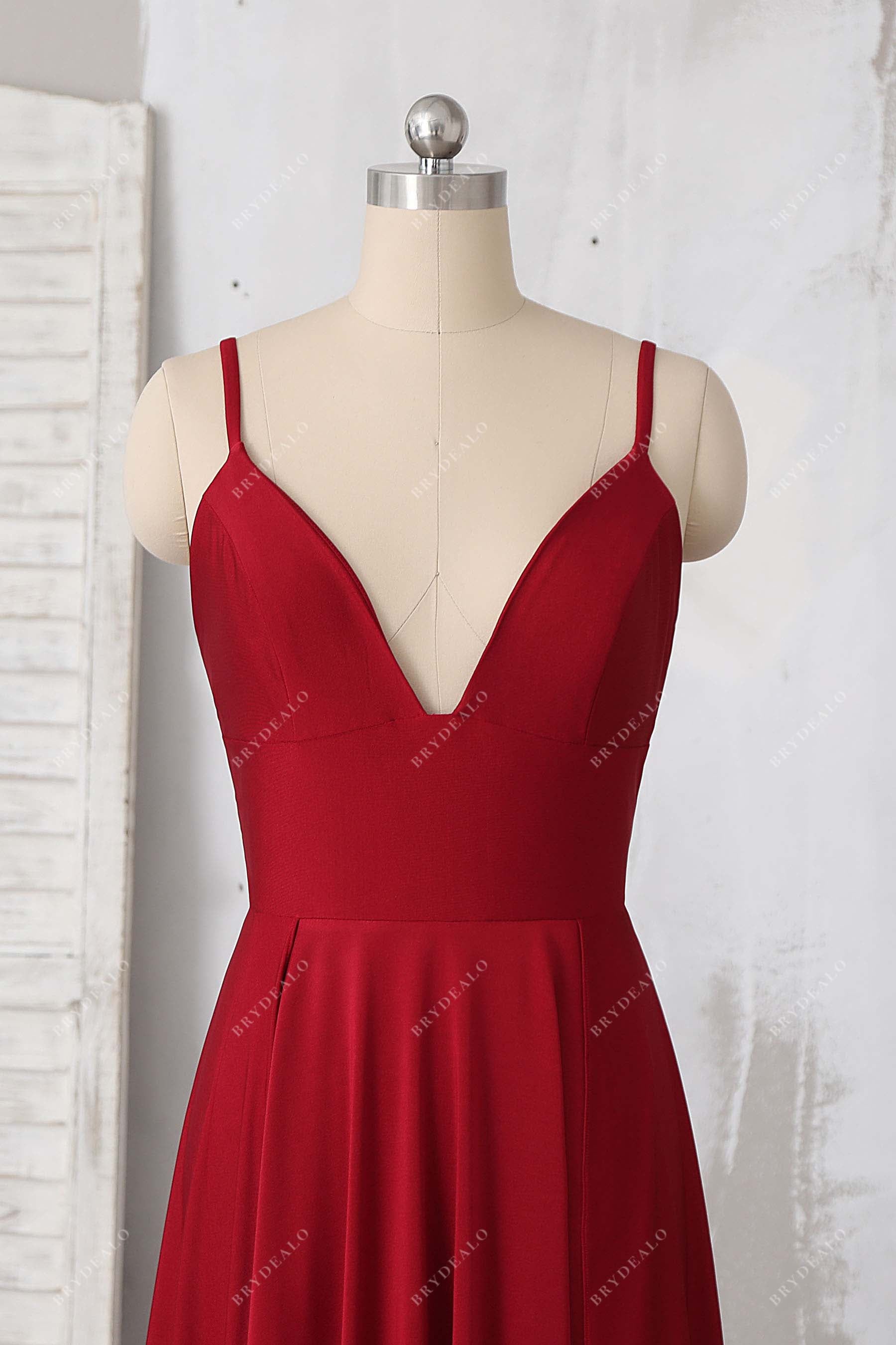 burgundy v-neck jersey evening dress