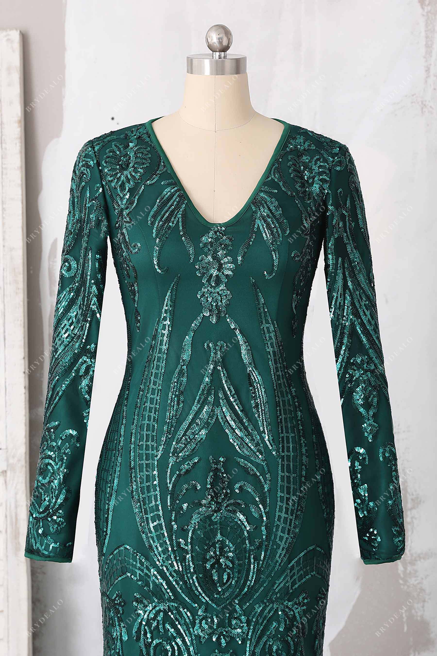Emerald Green Unique Sequin V-neck Dramatic Trumpet Prom Dress Brydealo Emerald Green Unique Sequin V-neck Dramatic Trumpet Prom Dress Brydealo