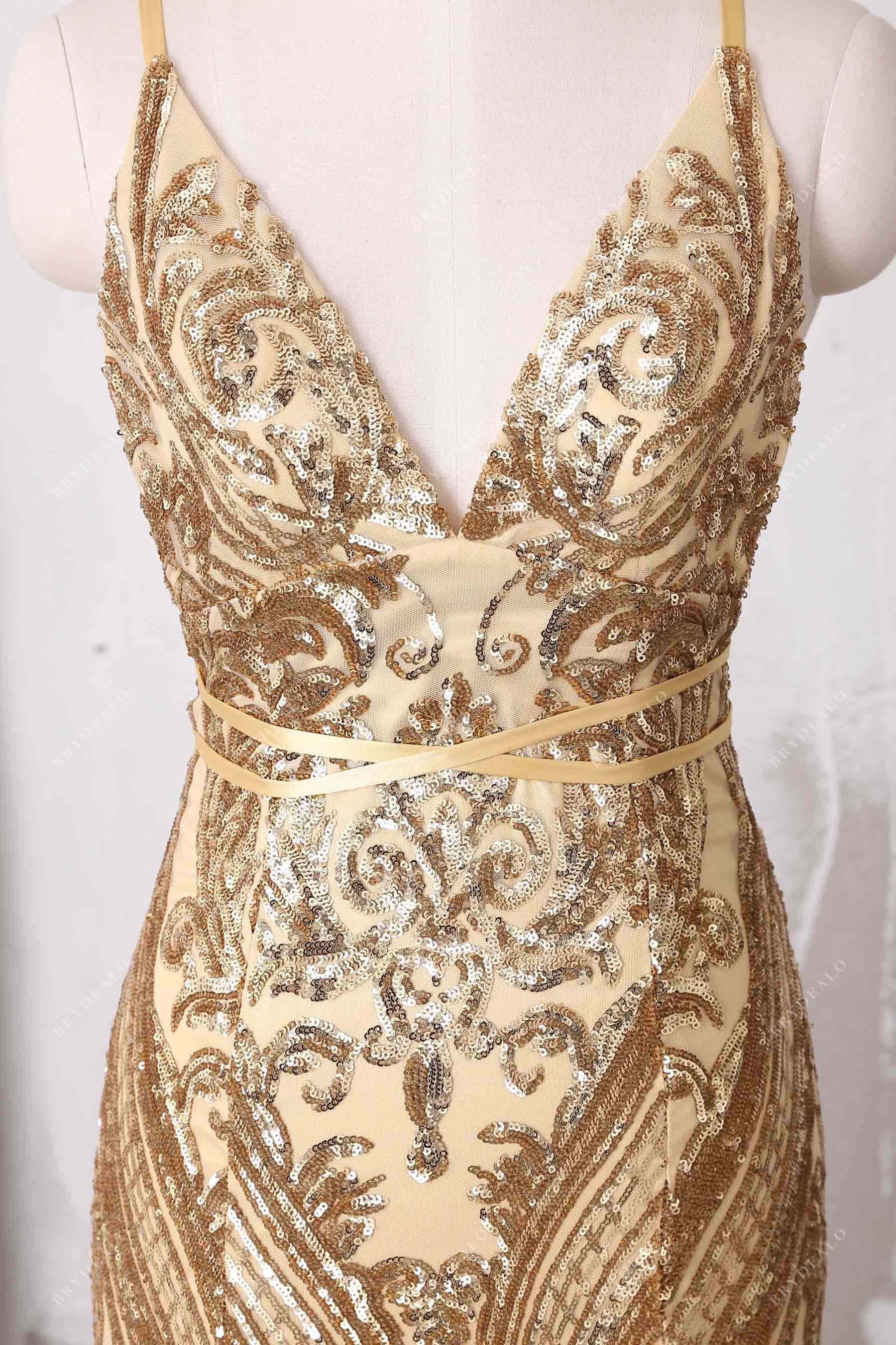 sequin pattern v-neck prom dress