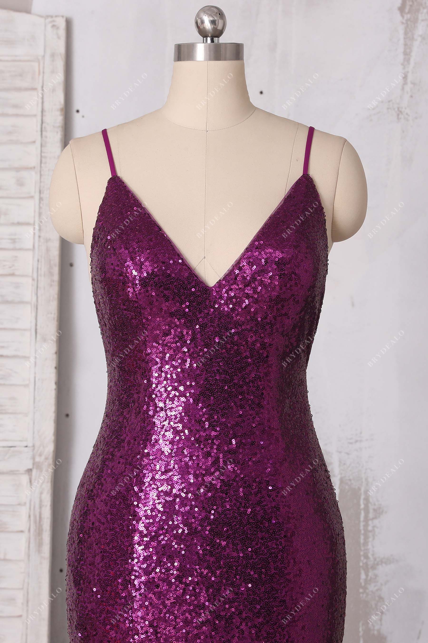 sparkly fuchsia V-neck prom dress