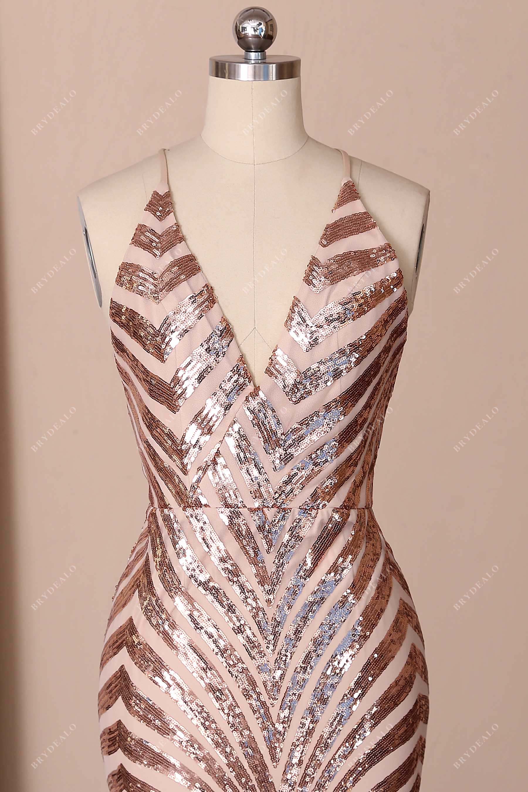 v-neck stripe sequin prom dress