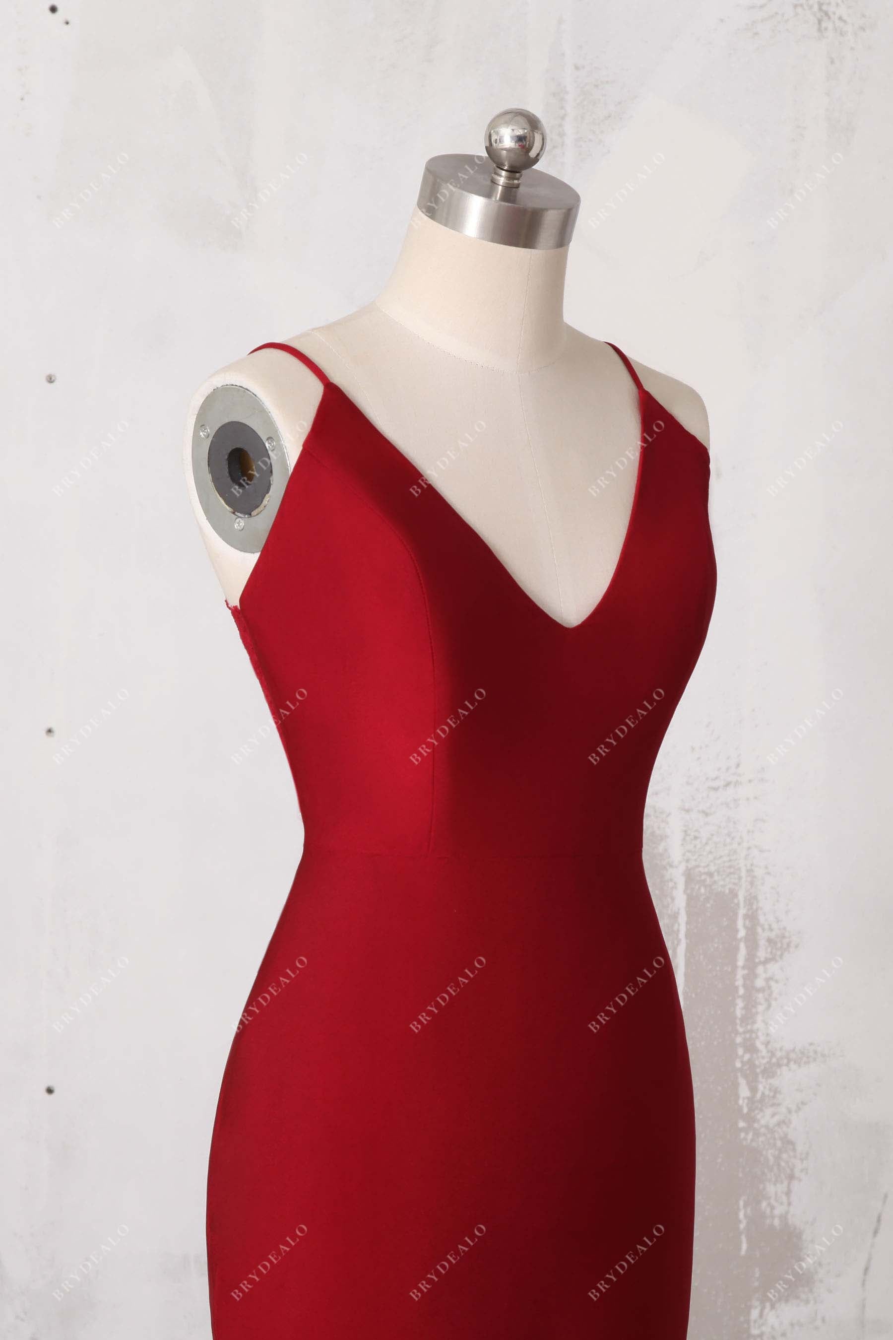 burgundy v-neck mermaid prom dress