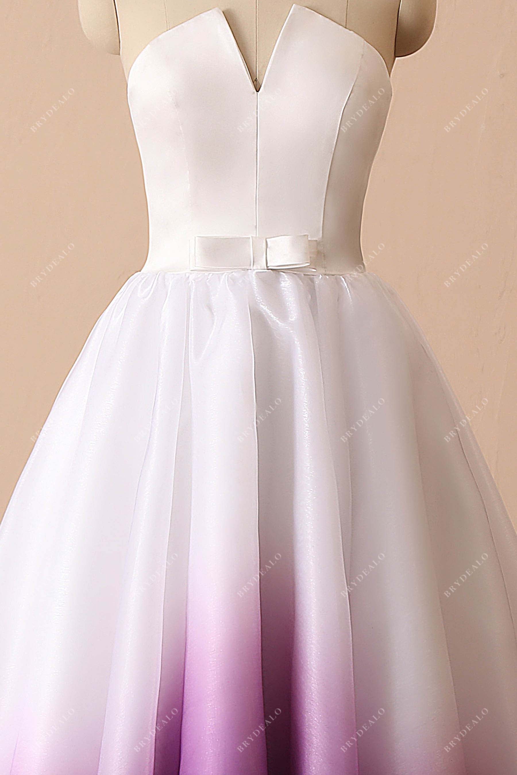 v-cut neck satin organza bridal ball gown