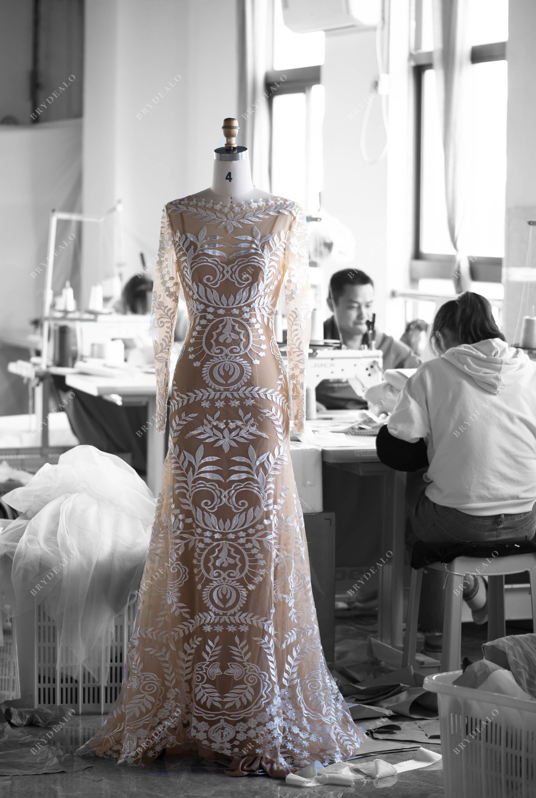 nude slip ivory lace mermaid wedding dress