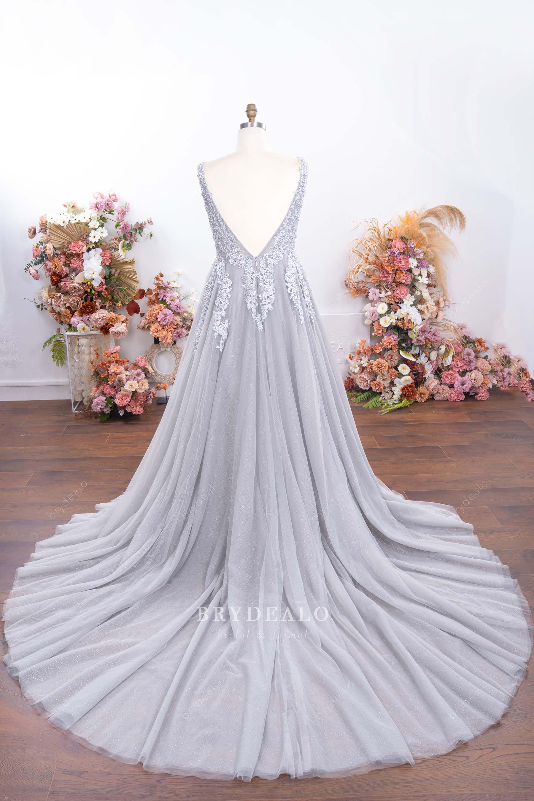 a-line chapel train prom dress