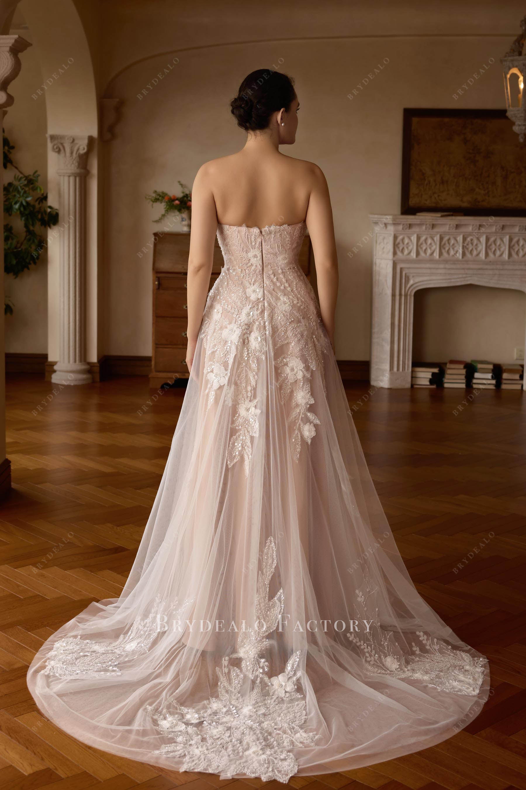 a line court train wedding dress