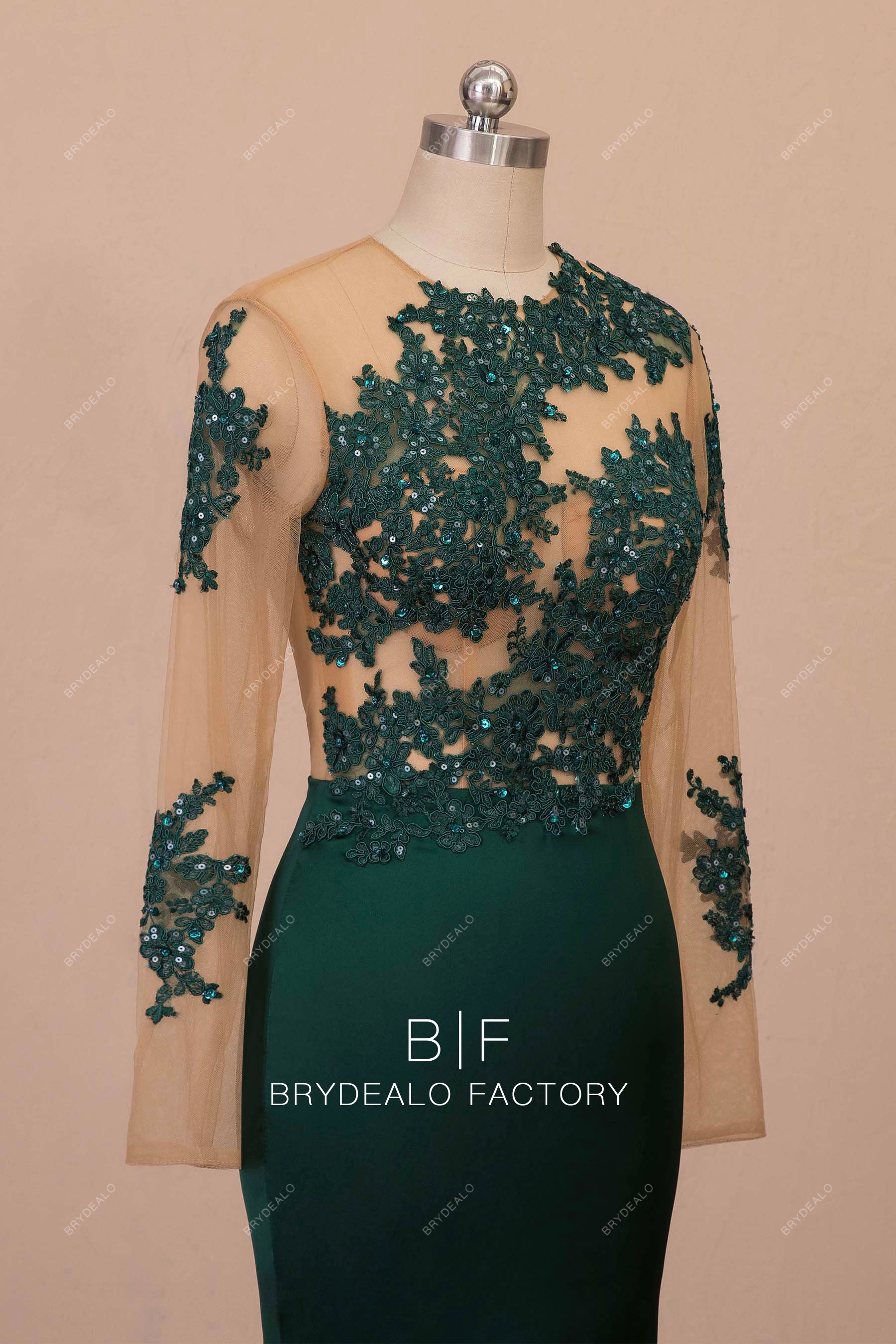 lace green jersey mermaid prom dress