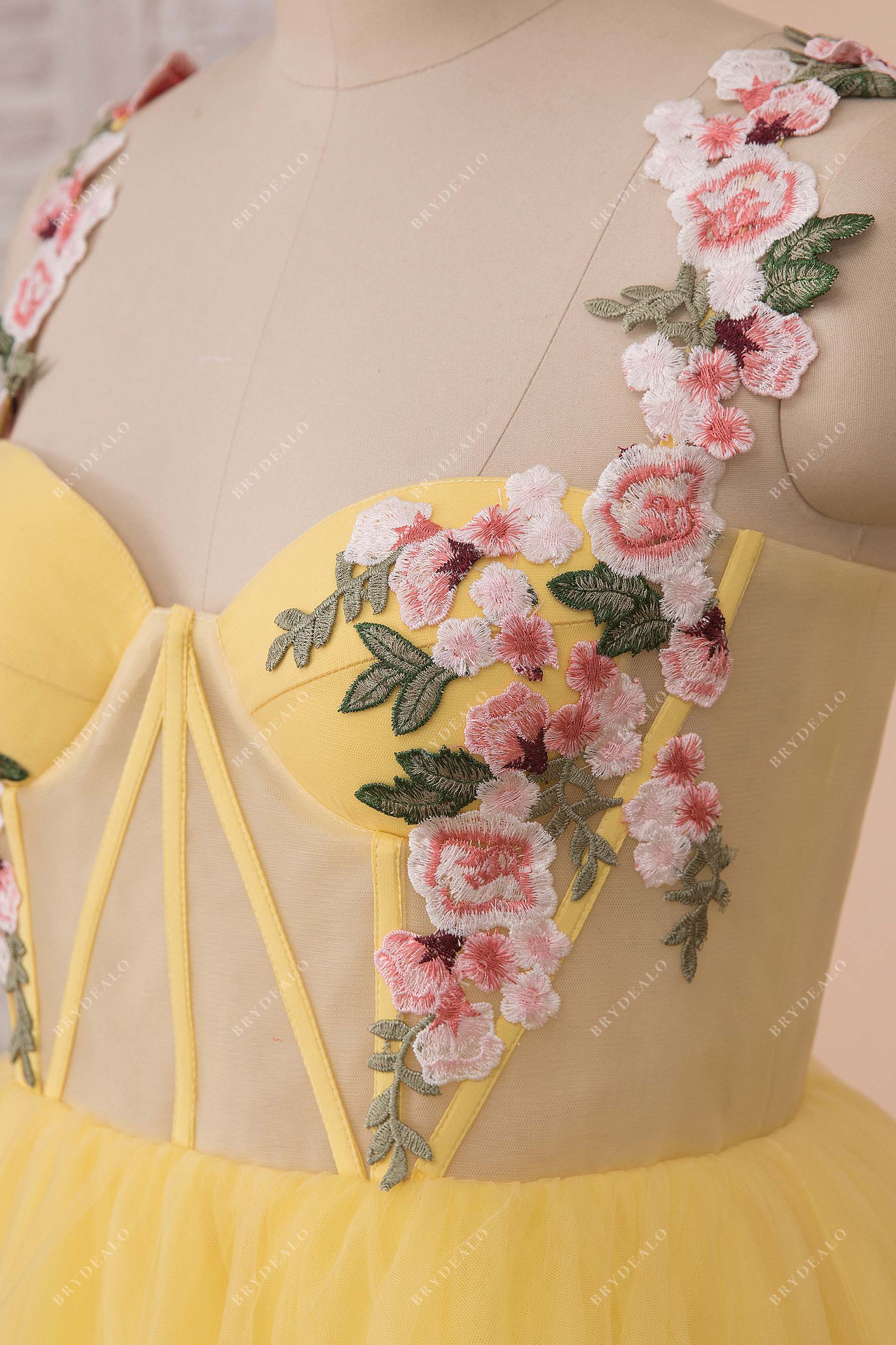 appliques illusion corset formal gown