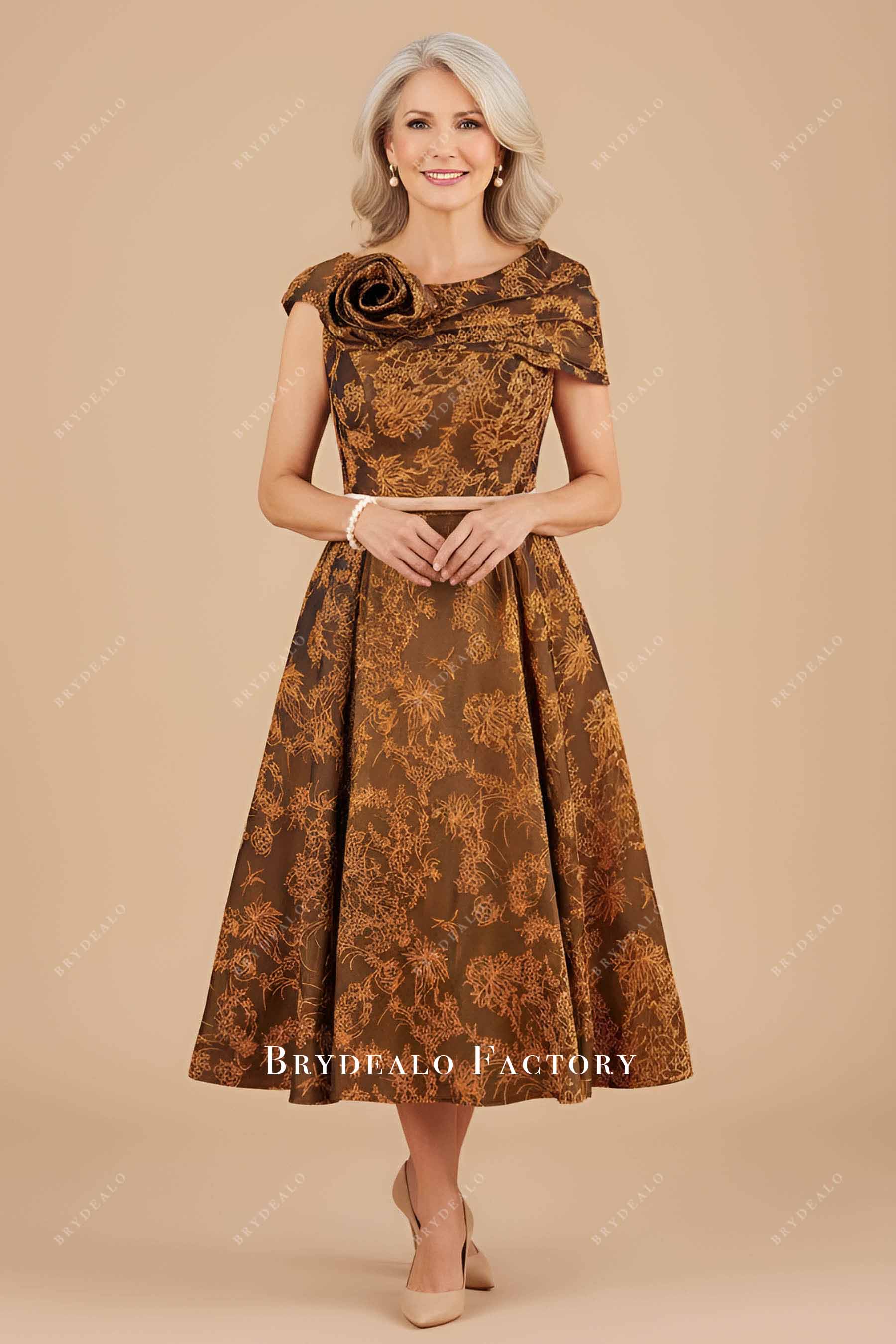 asymmetric tea length mother of bride dress