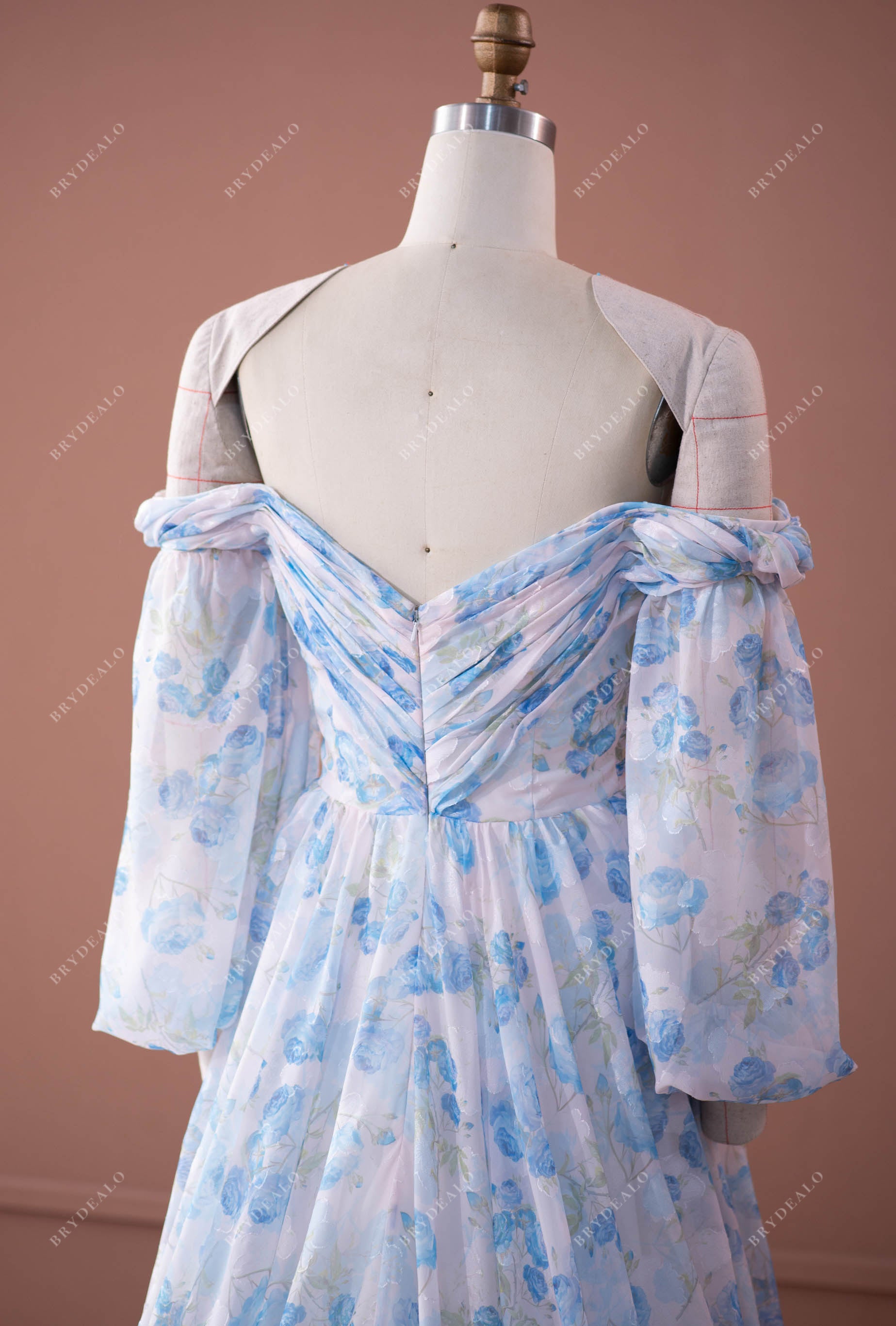 printed chiffon v-back bridal dress