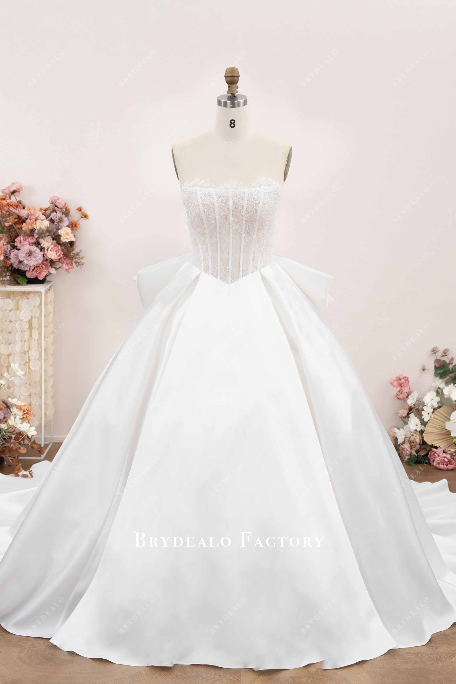 basque waist ballgown satin wedding dress