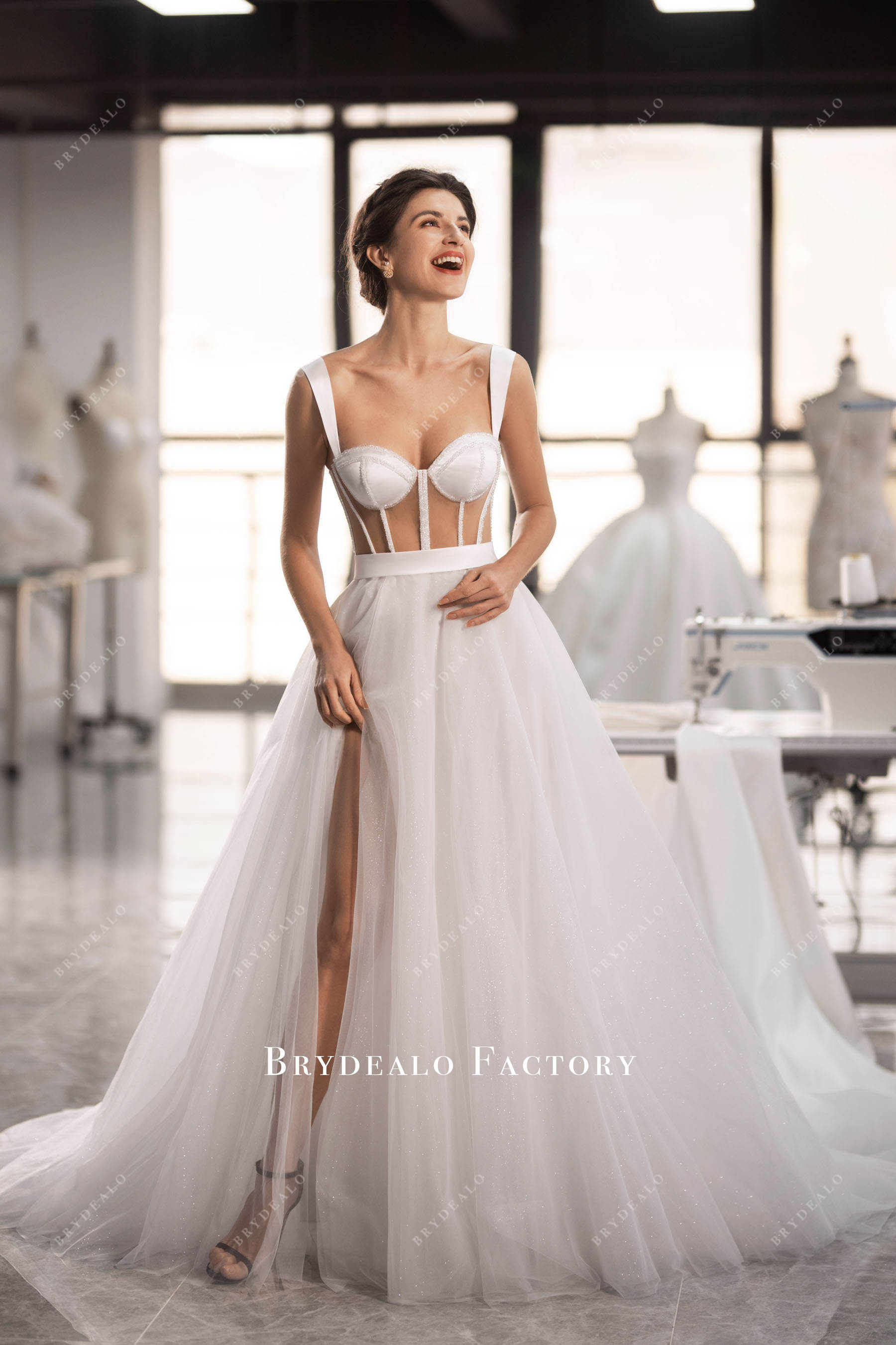 Shimmery Beaded Boning Corset Wedding Dress – Brydealo