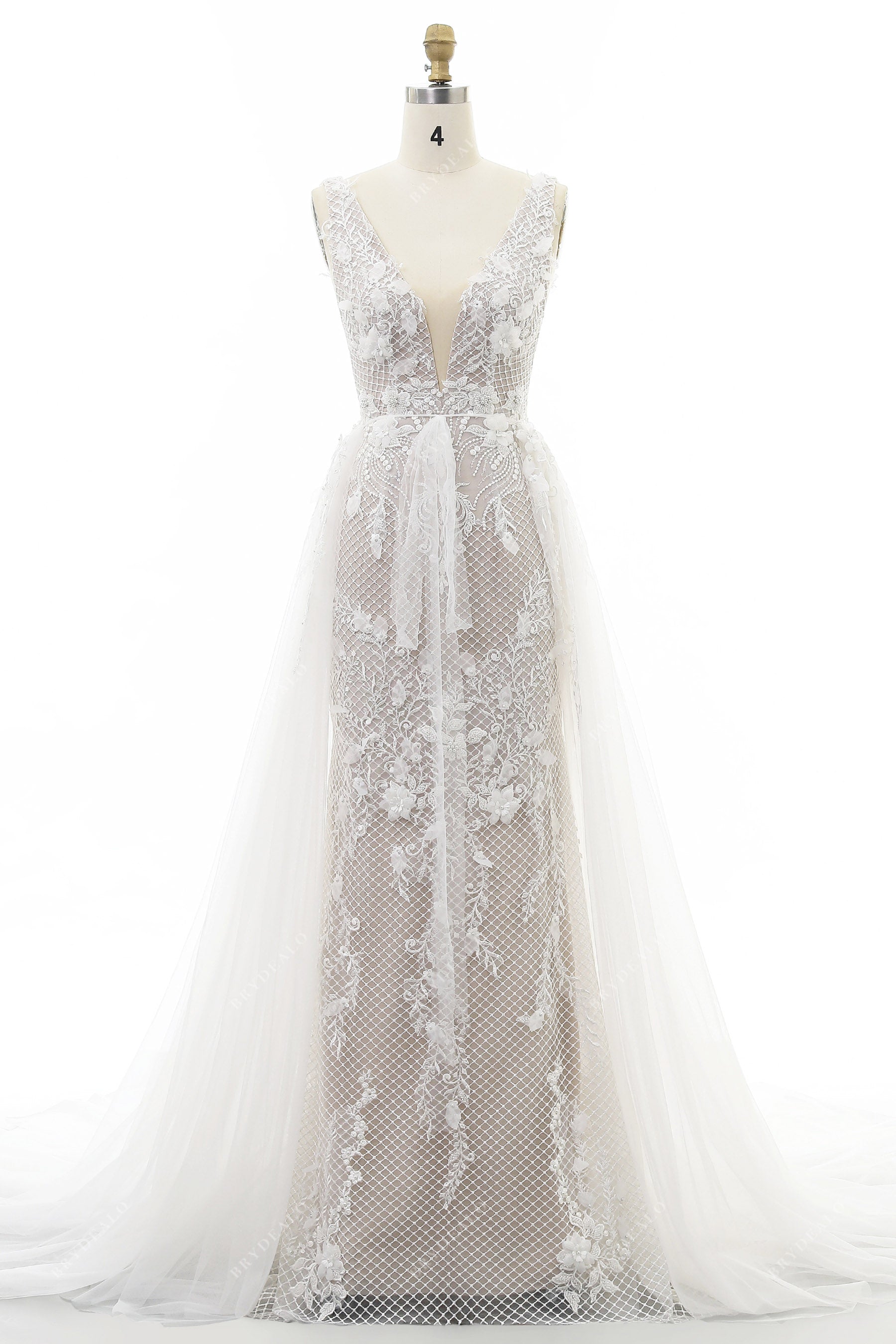 plunging neck sleeveless mermaid wedding dress