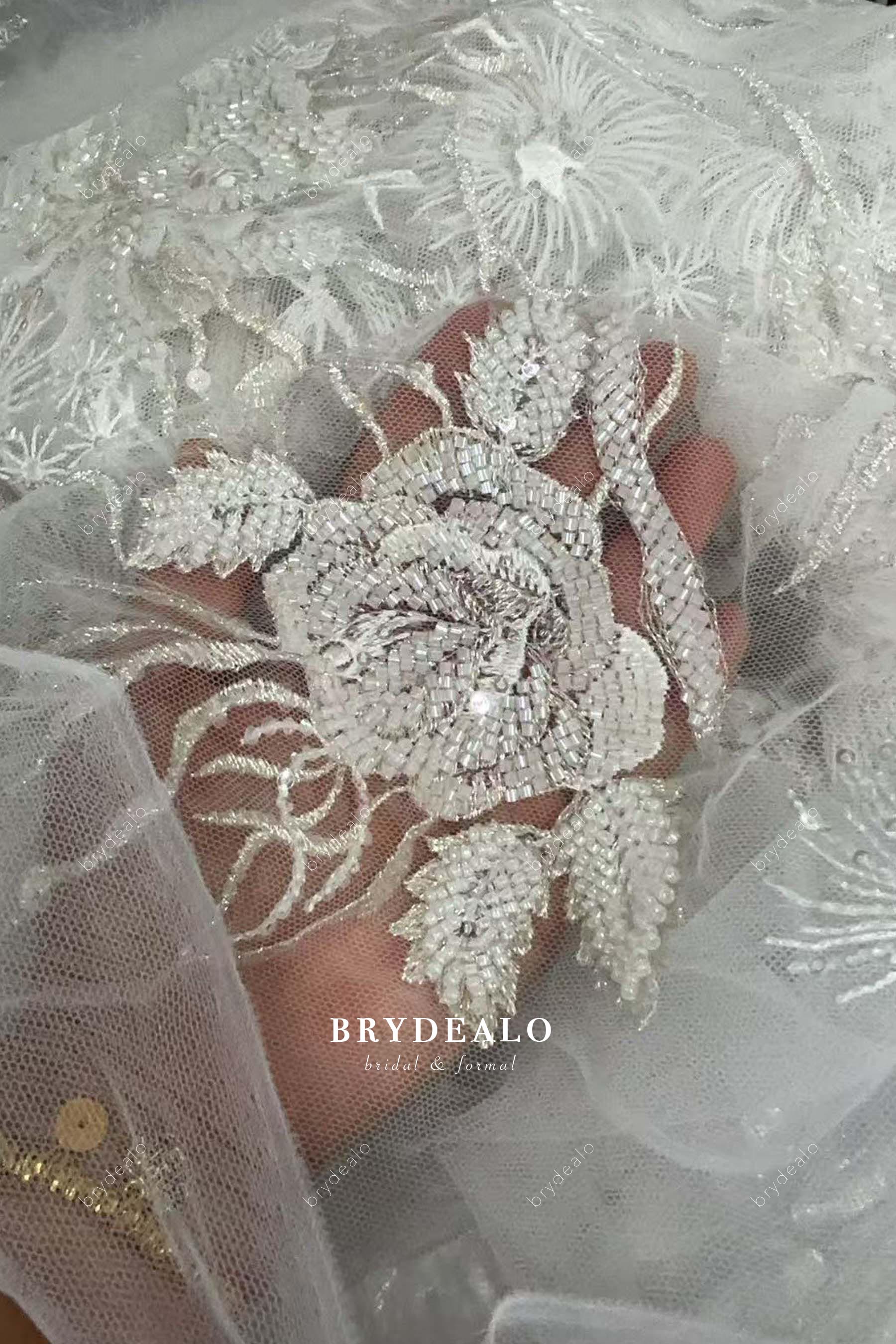 beaded flower lace for custom wedding dress sleeves