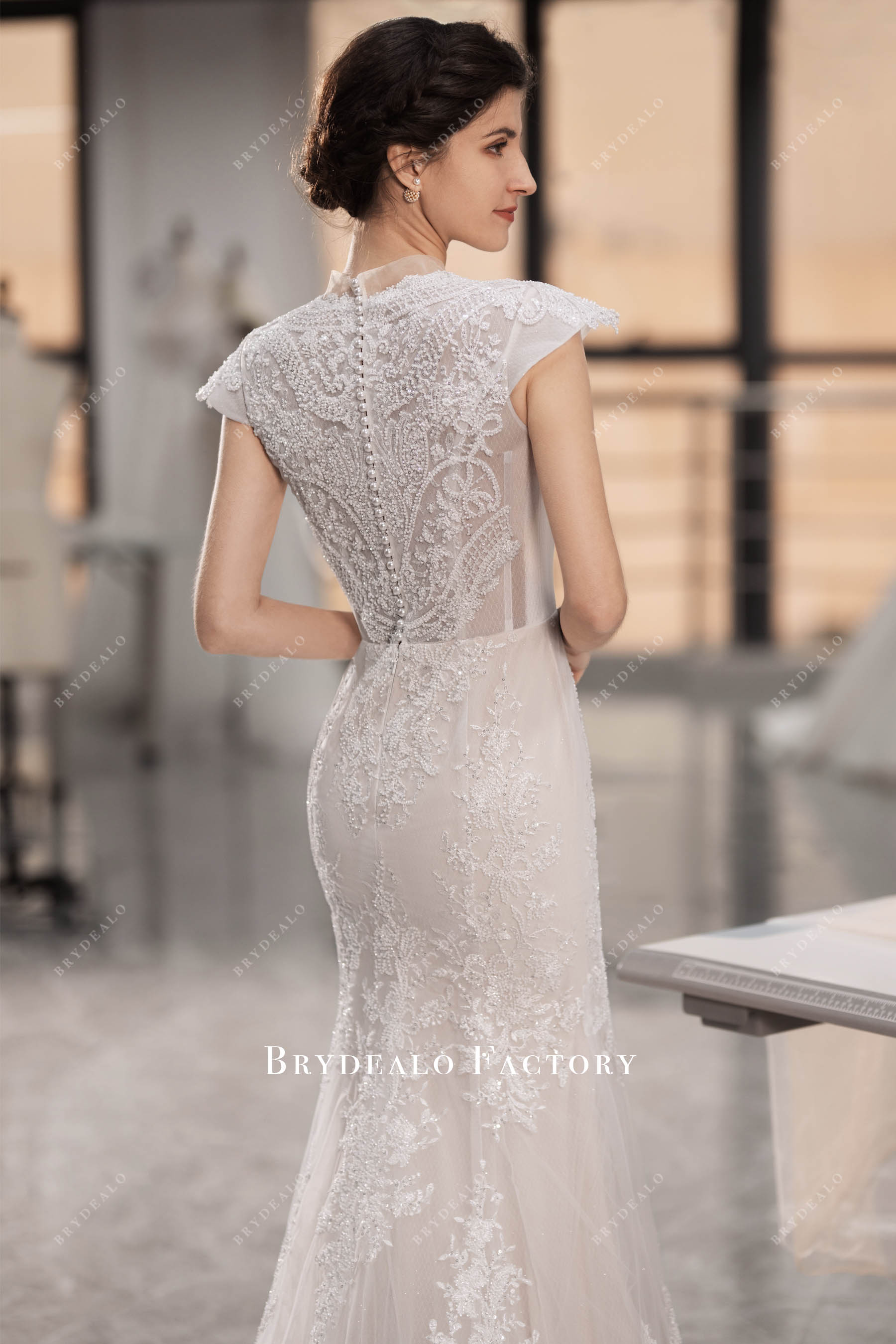 Luxury Beaded Lace Mermaid Detachable Overskirt Wedding Dress