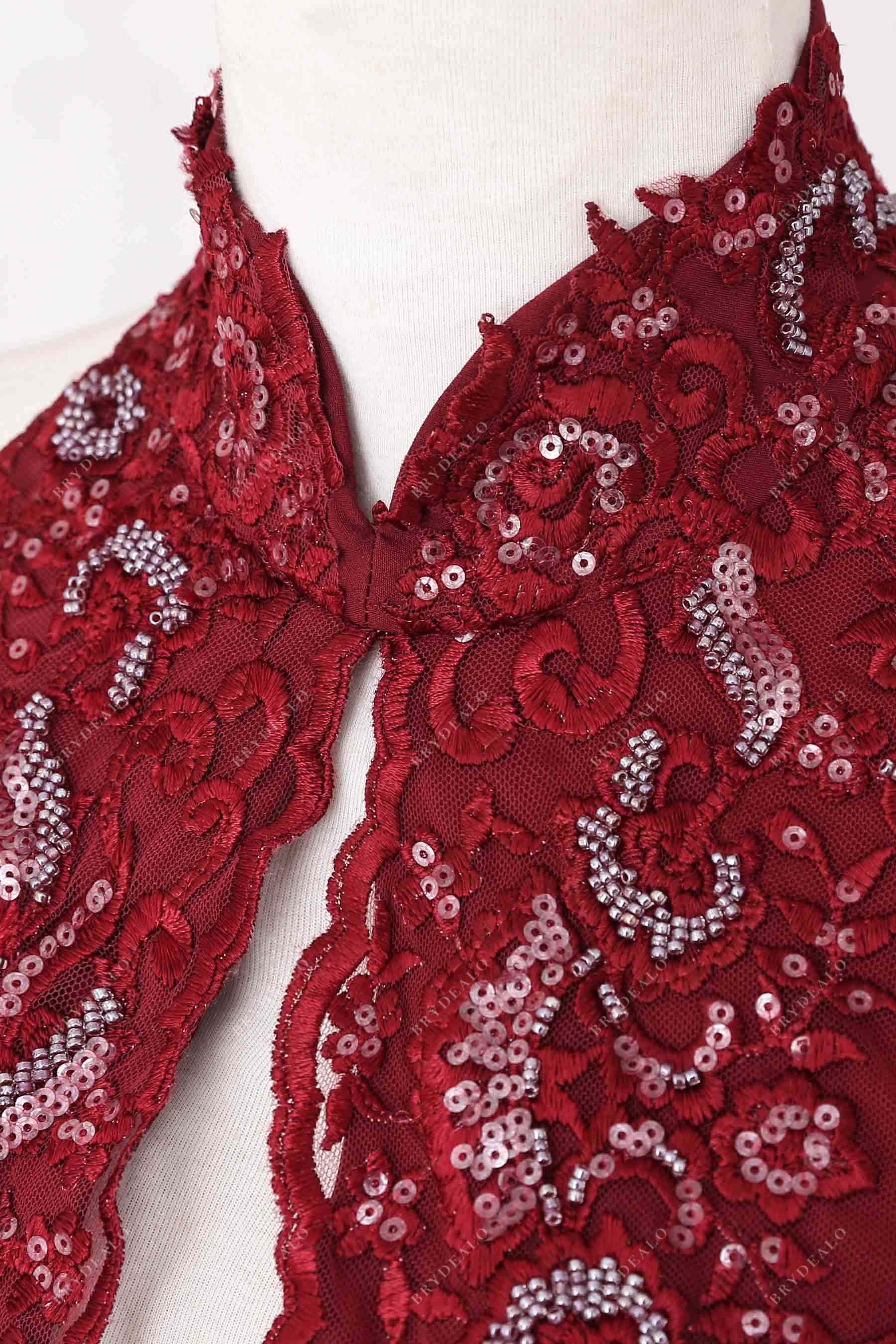 lace sequinned beaded high neck prom dress