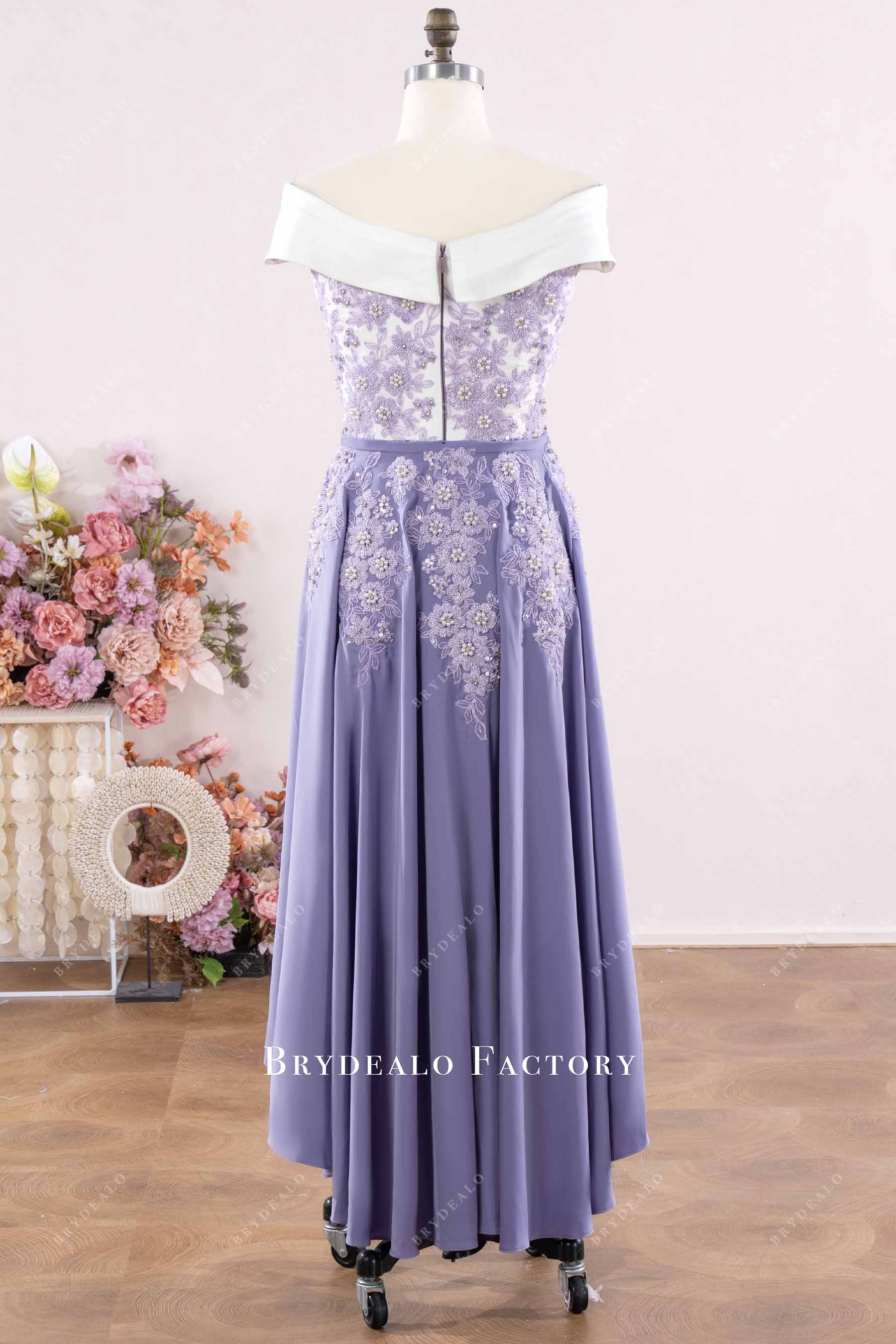Two-Tone Beaded Lavender Lace Satin Mother of Bride Dress