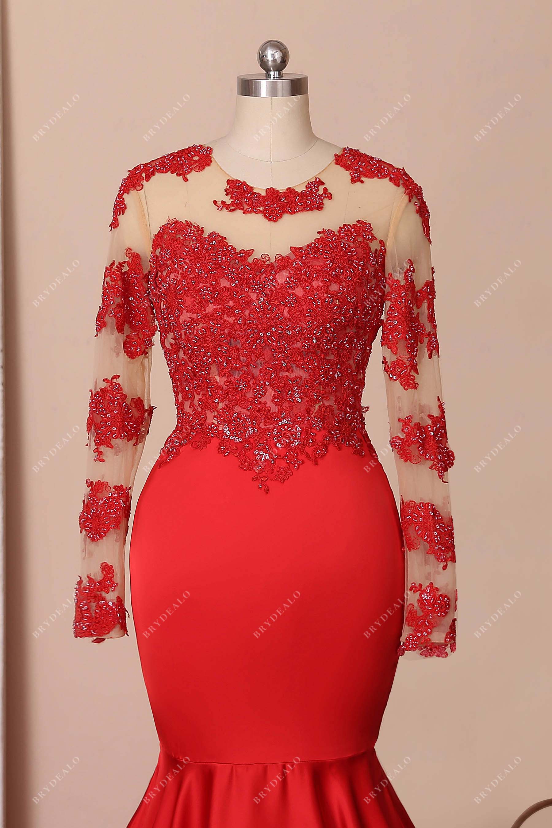 shimmery beaded long sleeve prom dress