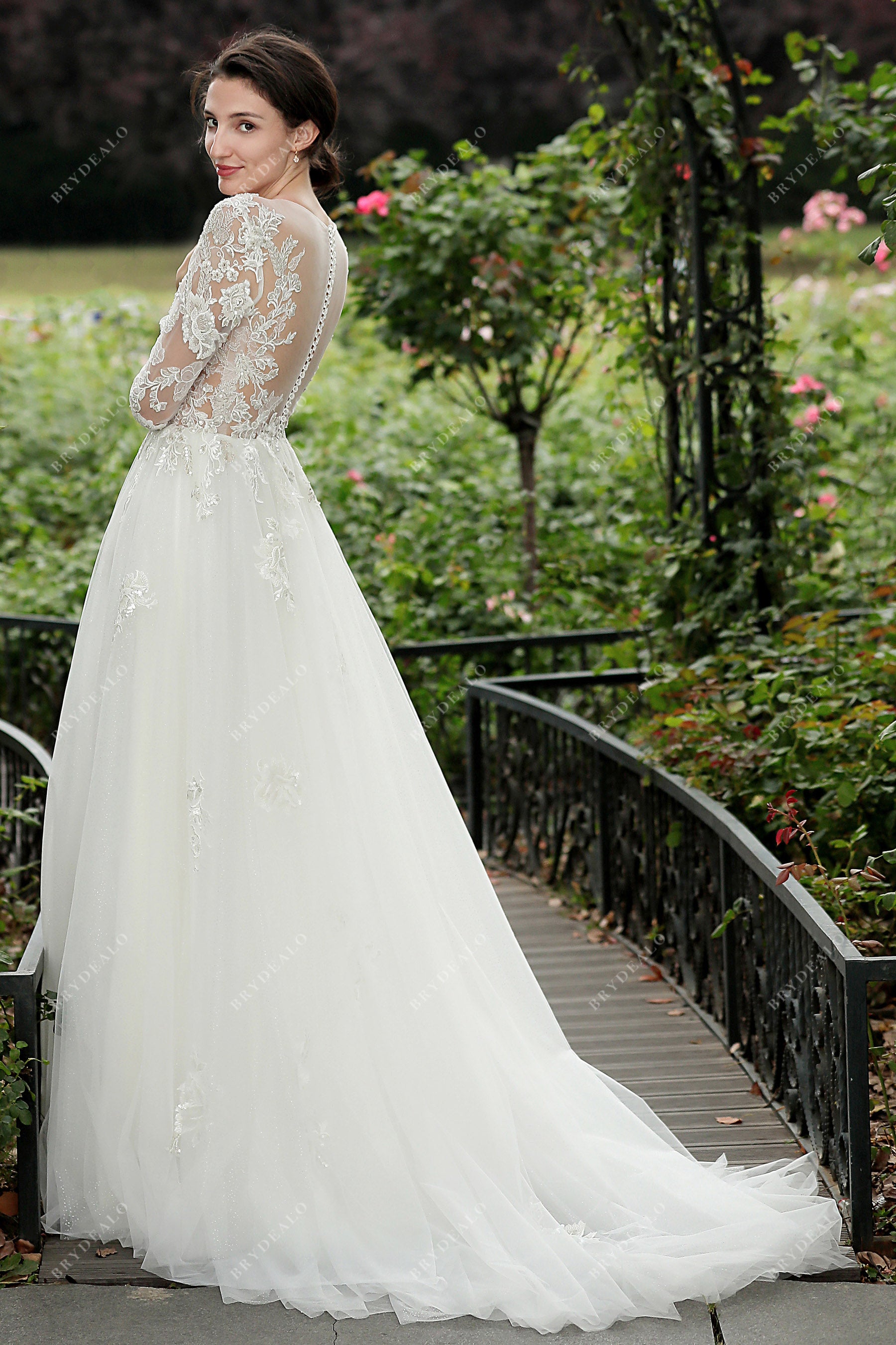 illusion back court train wedding dress