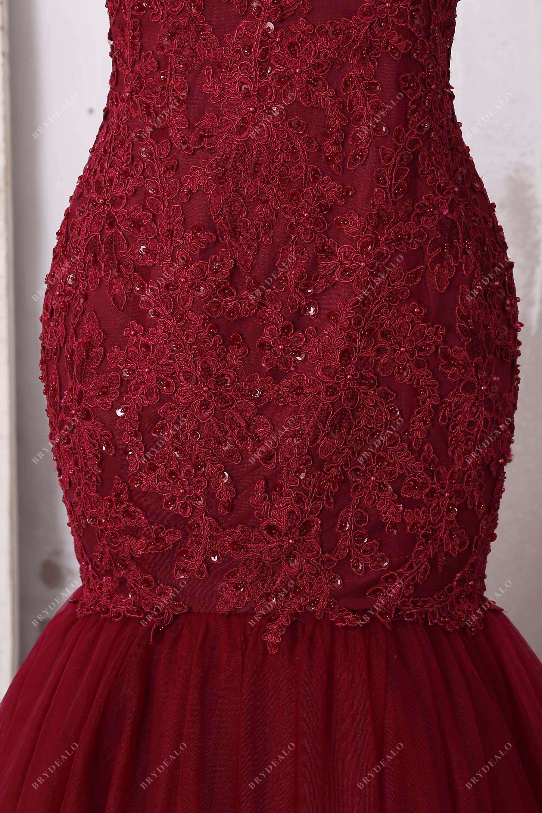 beaded lace tulle mermaid prom dress