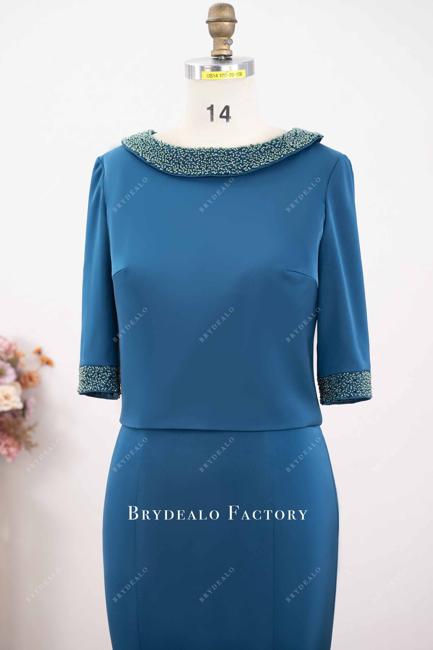 beaded neck satin formal dress