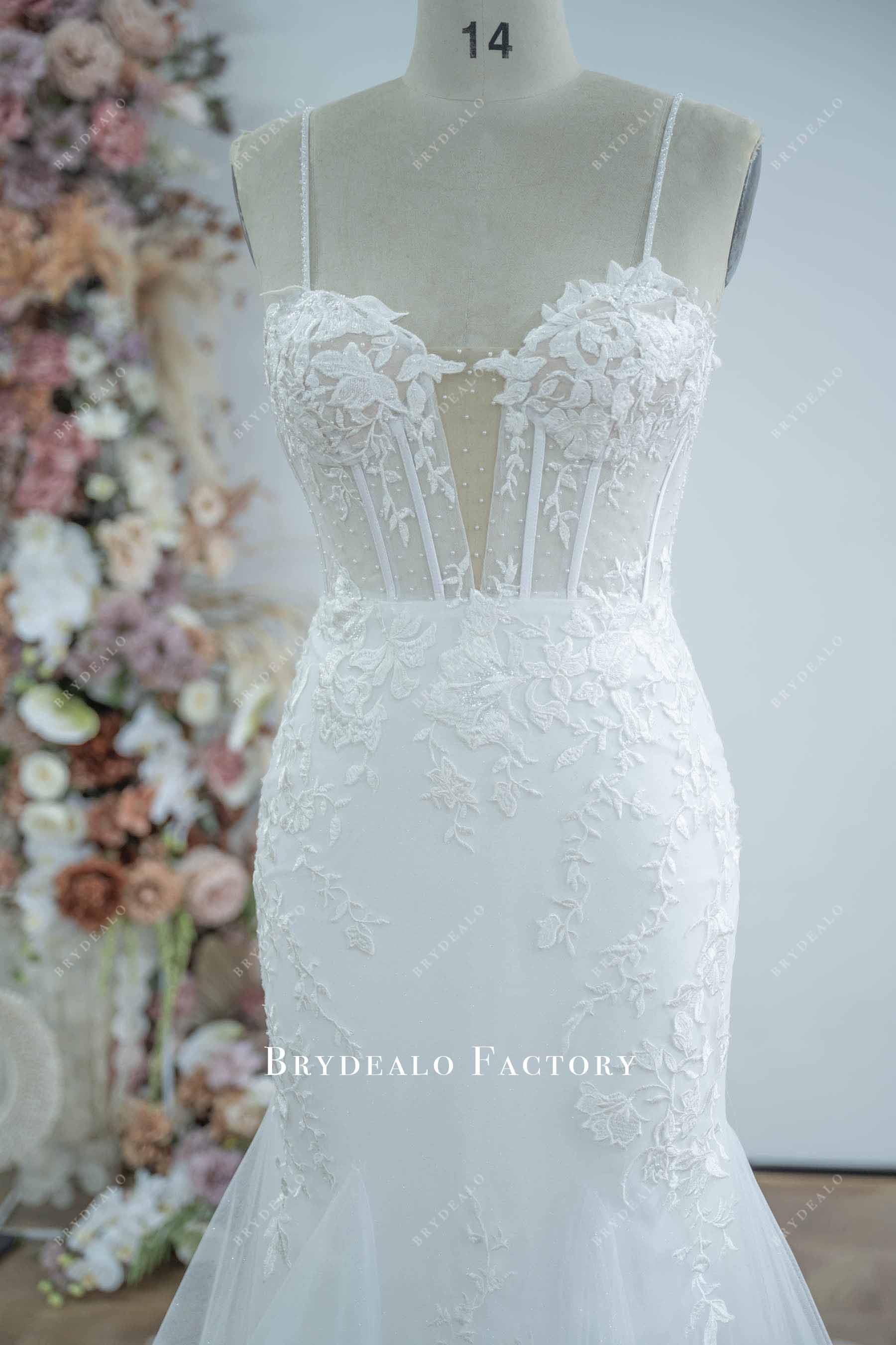 beaded straps lace wedding dress