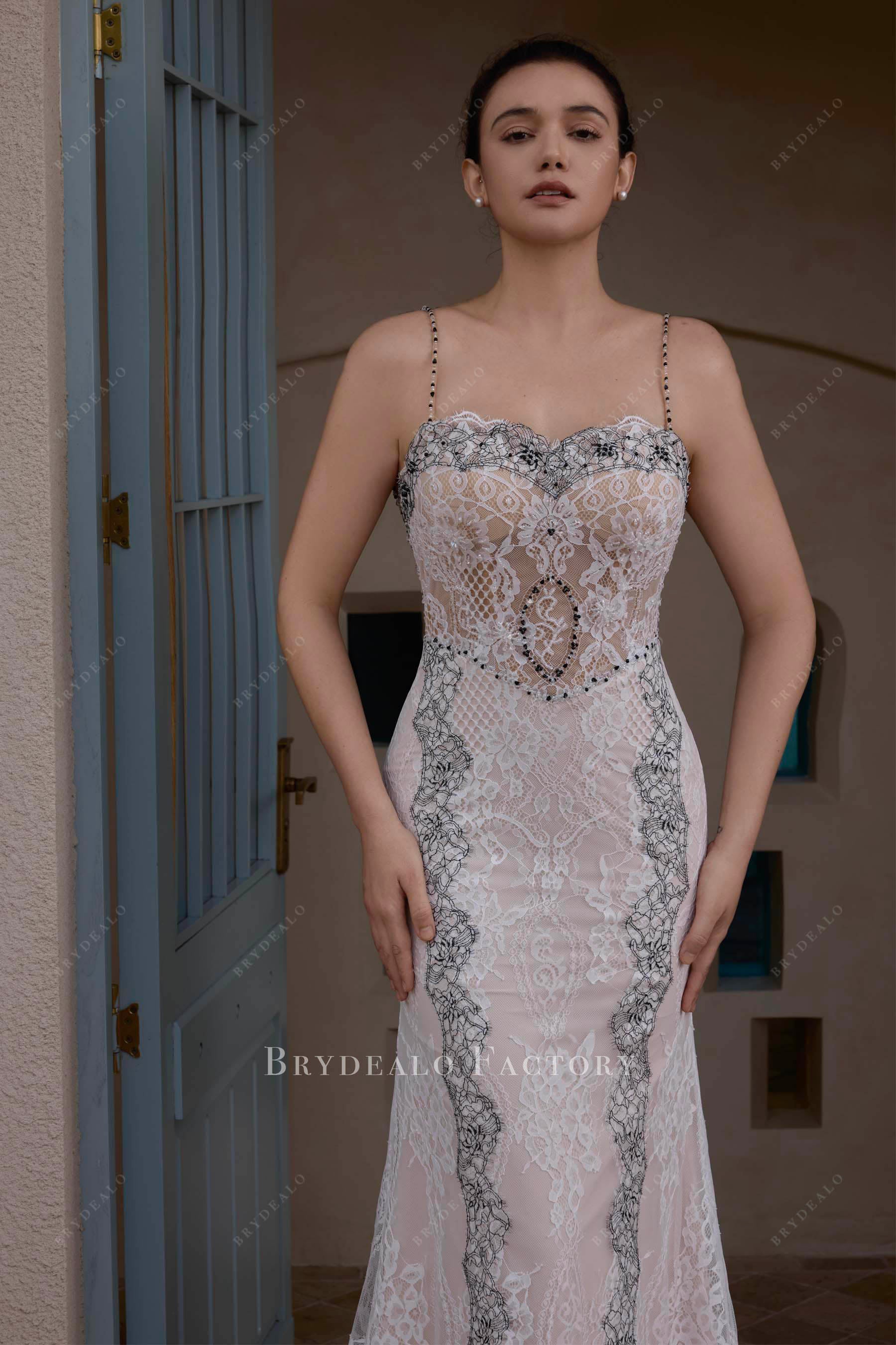 beaded straps sweetheart neck wedding dress
