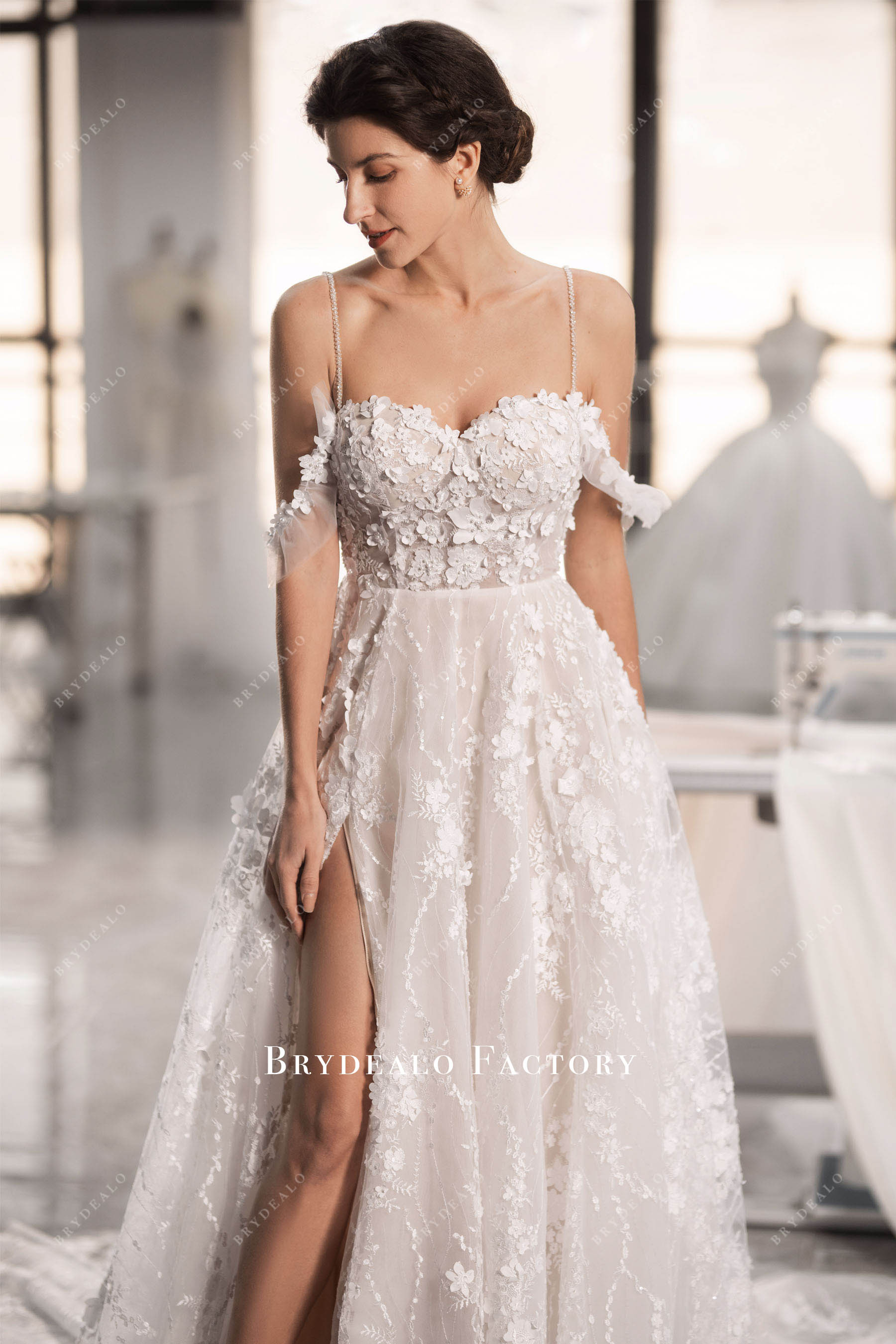 beaded straps sweetheart wedding gown