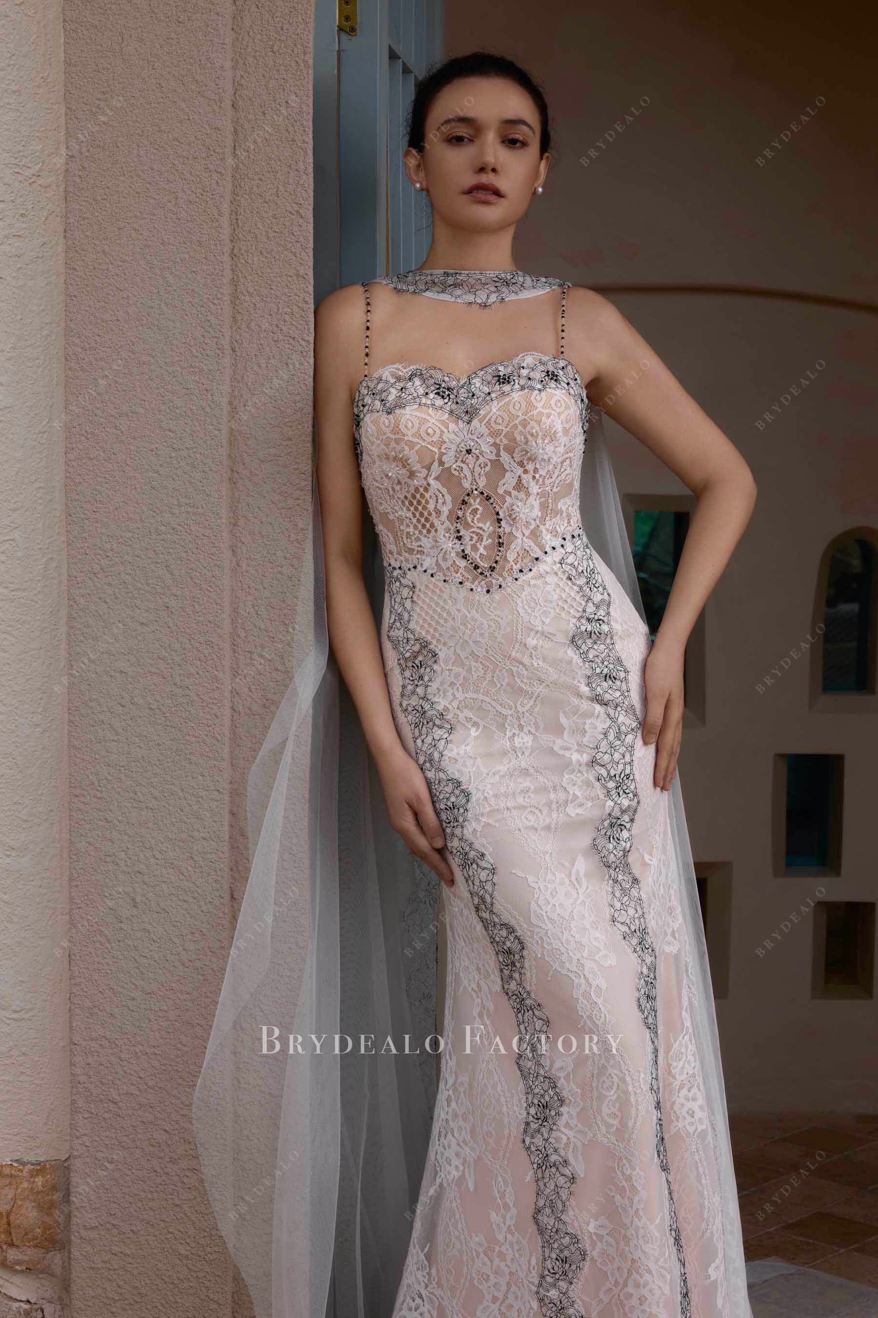 beaded thin straps wedding dress