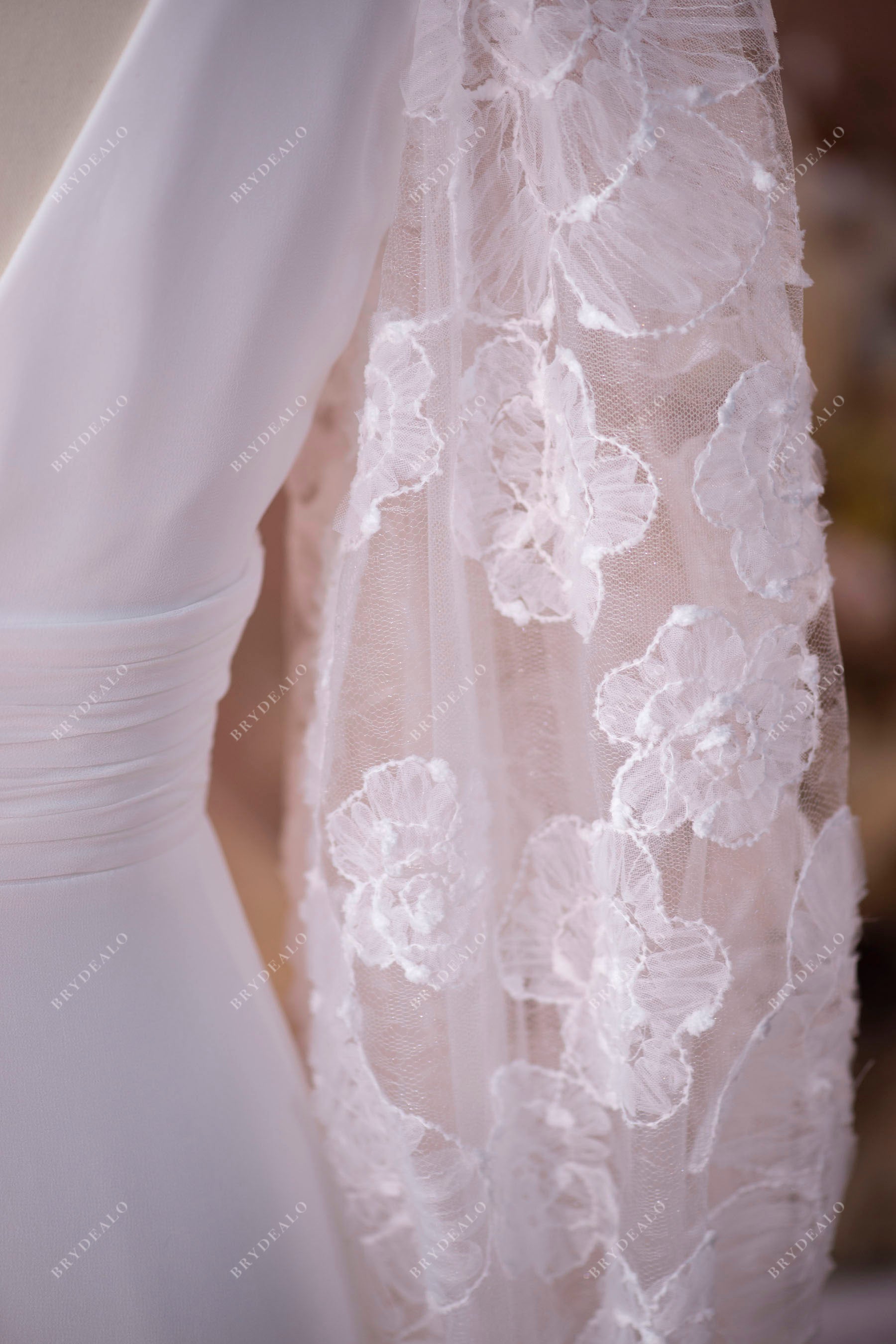 designer lace sheer bell sleeves wedding dress